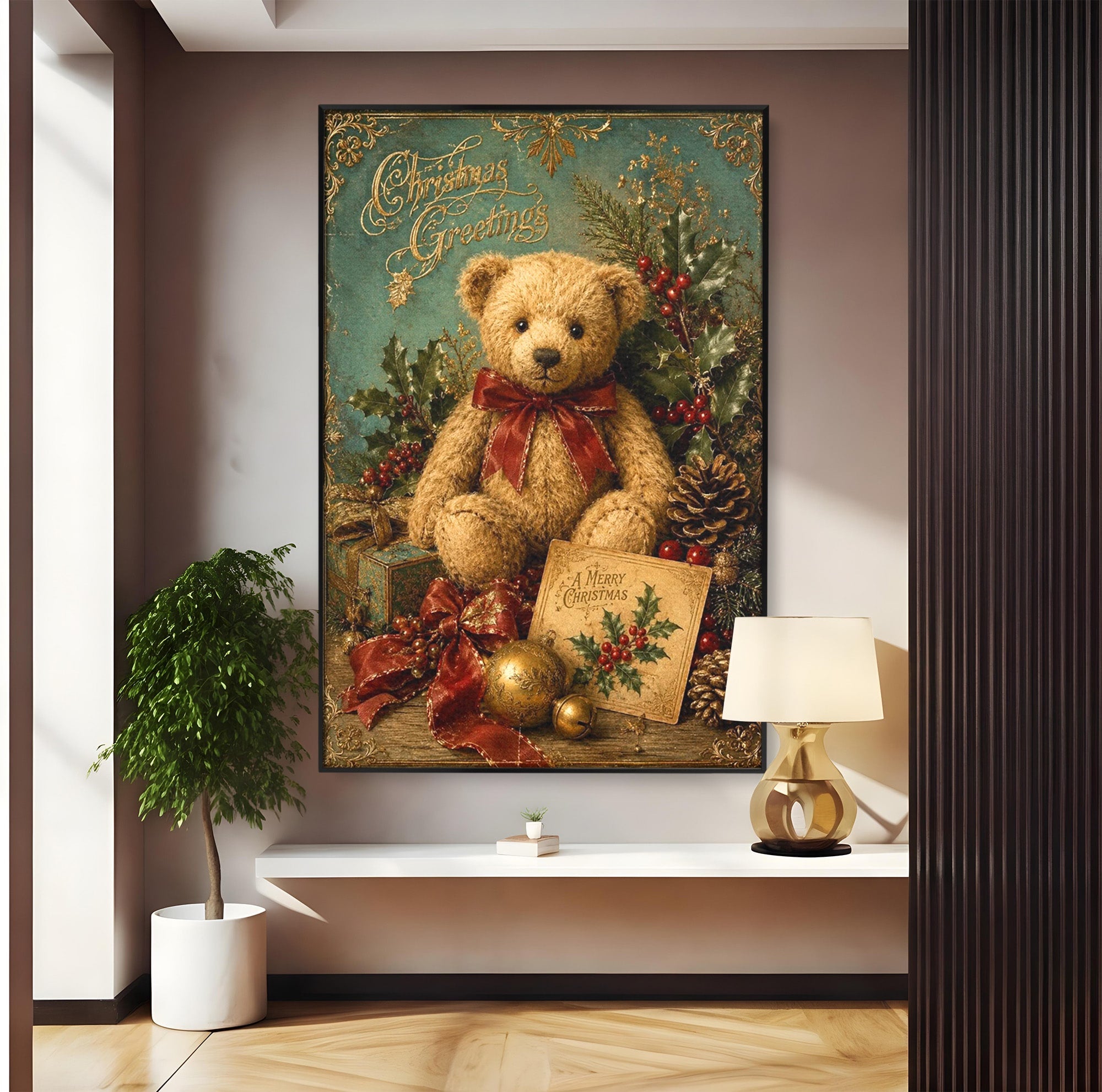 Tablou Canvas Premium LuxCanva® PI1326, Ursuletul De Craciun, Plus, Copilarie, Decoratiuni, Cadouri, Culori Vibrante, Living, Dormitor, Camera Copii