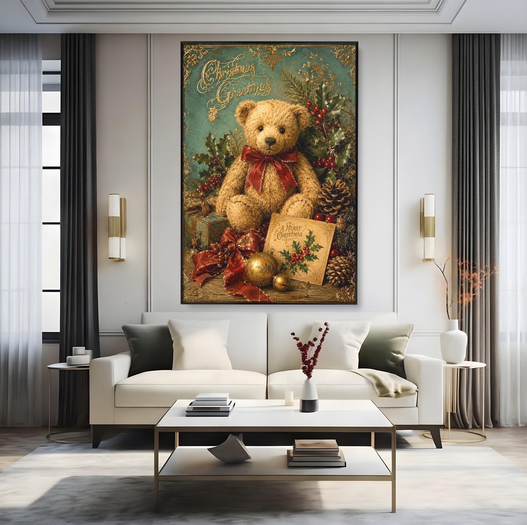 Tablou Canvas Premium LuxCanva® PI1326, Ursuletul De Craciun, Plus, Copilarie, Decoratiuni, Cadouri, Culori Vibrante, Living, Dormitor, Camera Copii