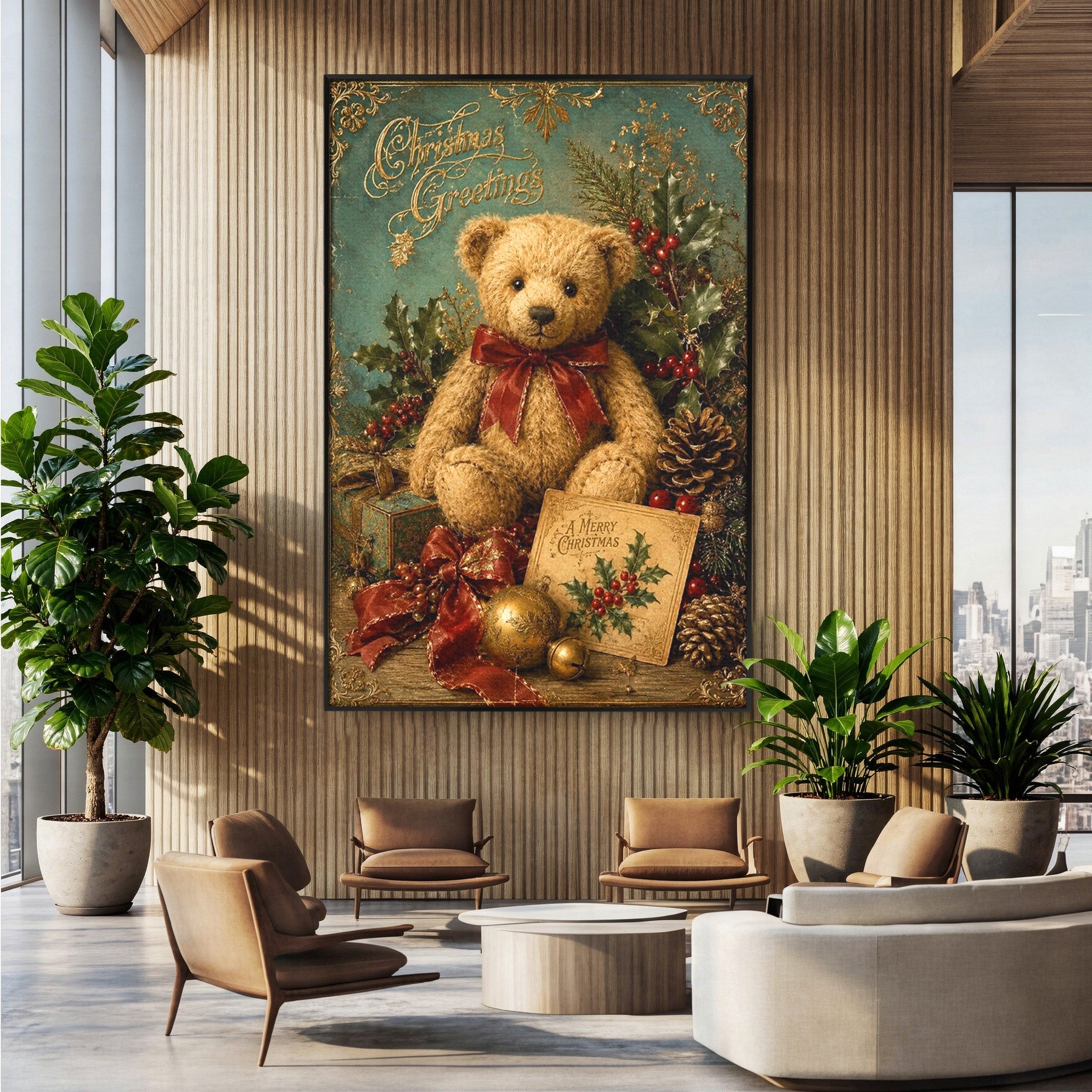 Tablou Canvas Premium LuxCanva® PI1326, Ursuletul De Craciun, Plus, Copilarie, Decoratiuni, Cadouri, Culori Vibrante, Living, Dormitor, Camera Copii