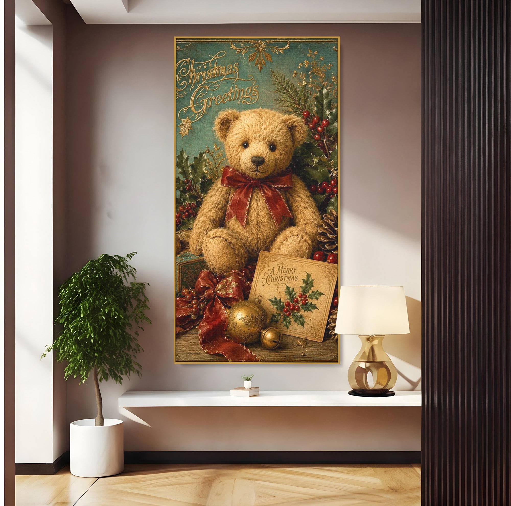 Tablou Canvas Premium LuxCanva® PI1326, Ursuletul De Craciun, Plus, Copilarie, Decoratiuni, Cadouri, Culori Vibrante, Living, Dormitor, Camera Copii