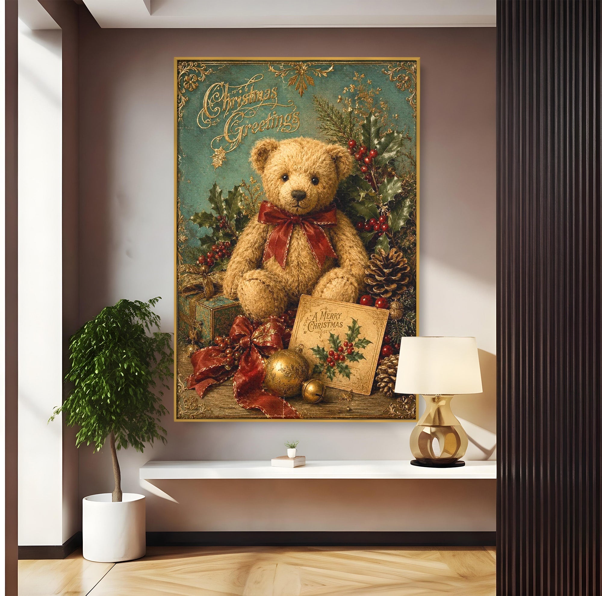 Tablou Canvas Premium LuxCanva® PI1326, Ursuletul De Craciun, Plus, Copilarie, Decoratiuni, Cadouri, Culori Vibrante, Living, Dormitor, Camera Copii