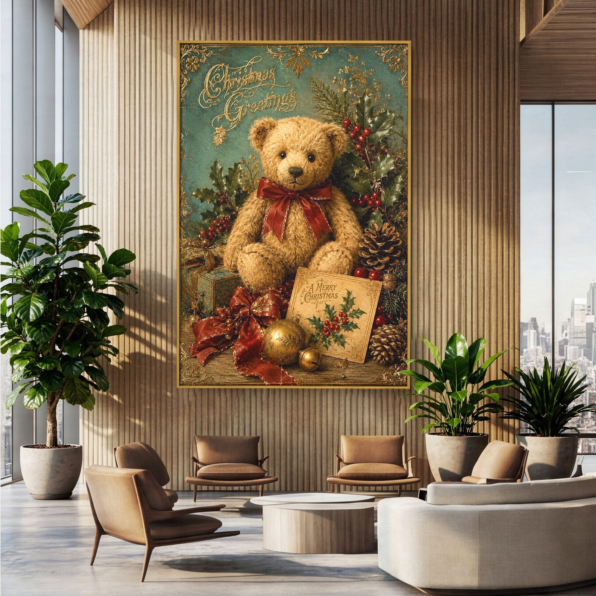 Tablou Canvas Premium LuxCanva® PI1326, Ursuletul De Craciun, Plus, Copilarie, Decoratiuni, Cadouri, Culori Vibrante, Living, Dormitor, Camera Copii