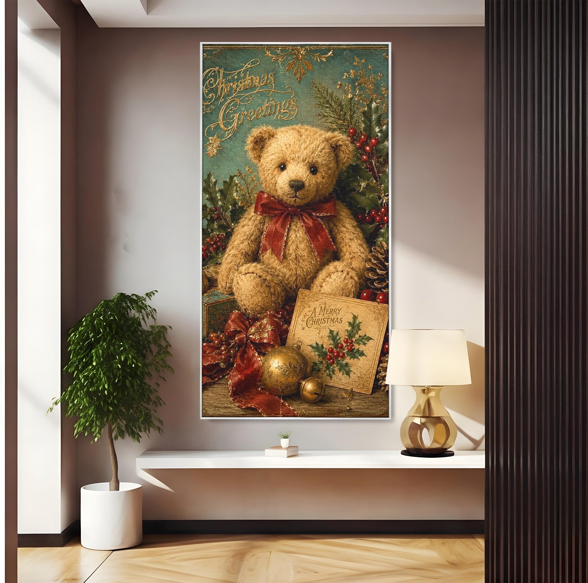 Tablou Canvas Premium LuxCanva® PI1326, Ursuletul De Craciun, Plus, Copilarie, Decoratiuni, Cadouri, Culori Vibrante, Living, Dormitor, Camera Copii
