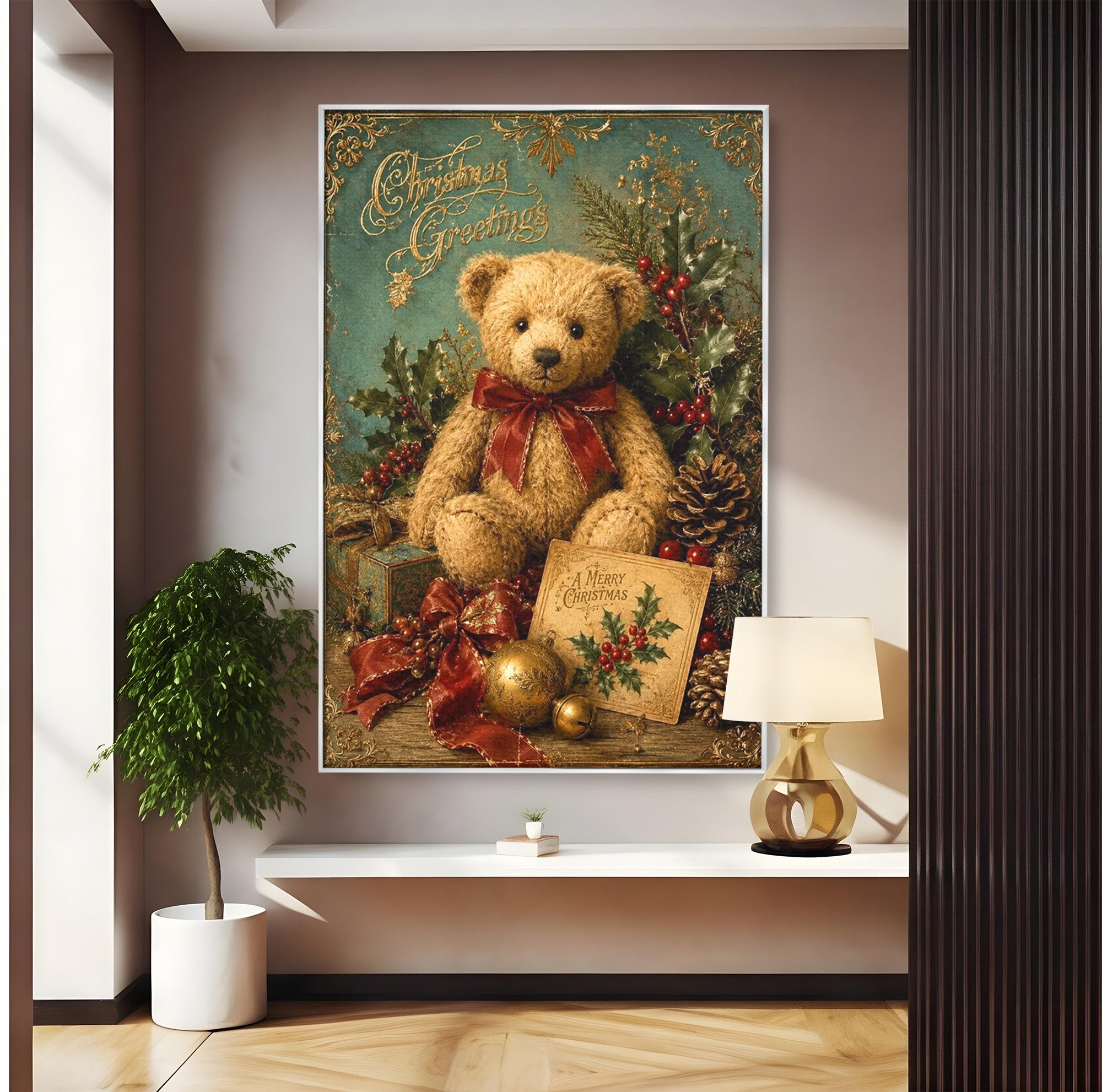 Tablou Canvas Premium LuxCanva® PI1326, Ursuletul De Craciun, Plus, Copilarie, Decoratiuni, Cadouri, Culori Vibrante, Living, Dormitor, Camera Copii