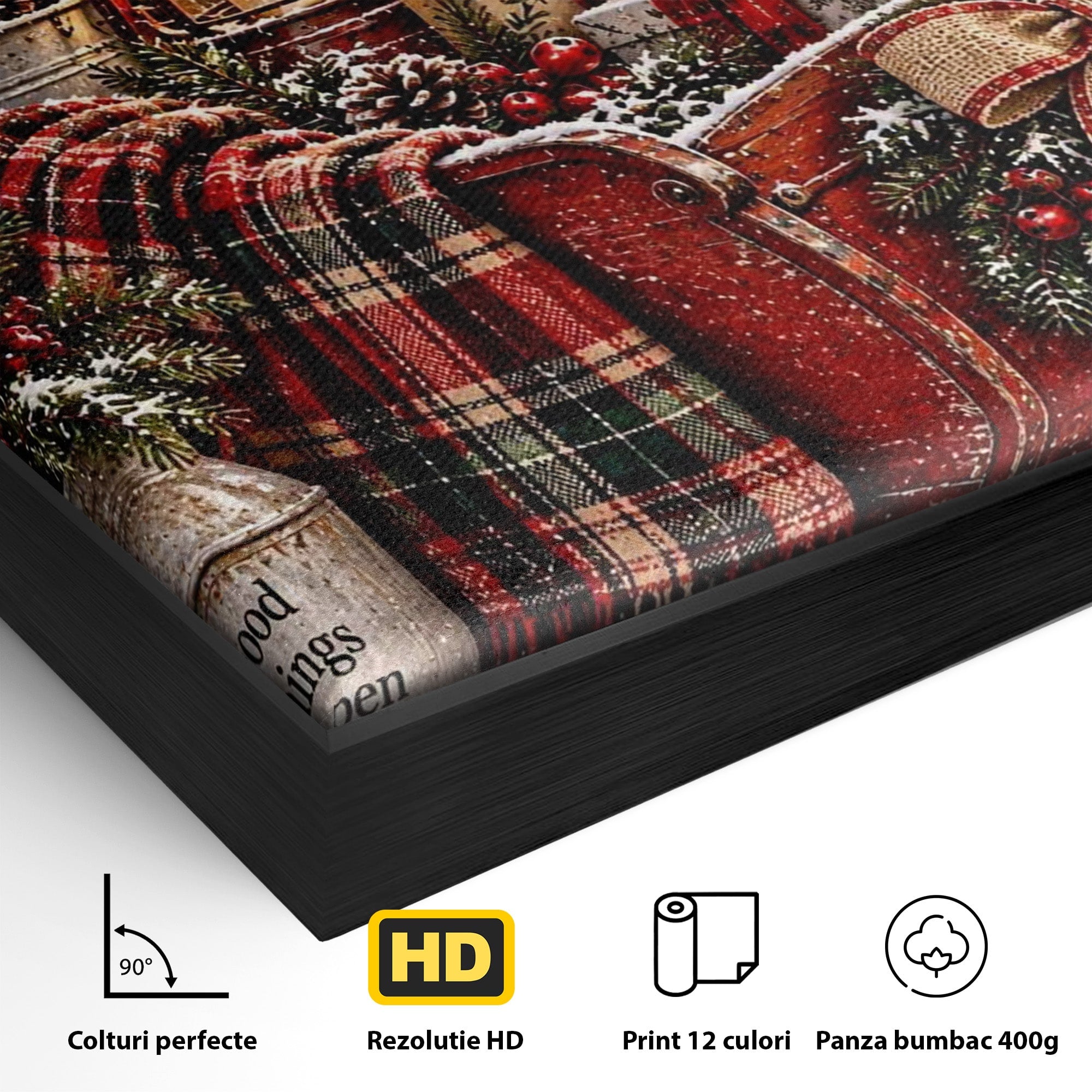 Tablou Canvas Premium LuxCanva® PI1327, Sania De Craciun, Patura, Iarna, Decor, Santa, Festiv, Culori Vibrante, Living, Dormitor