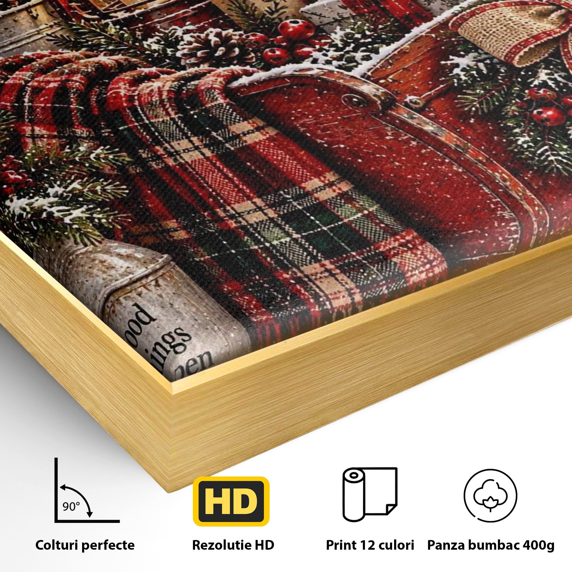 Tablou Canvas Premium LuxCanva® PI1327, Sania De Craciun, Patura, Iarna, Decor, Santa, Festiv, Culori Vibrante, Living, Dormitor