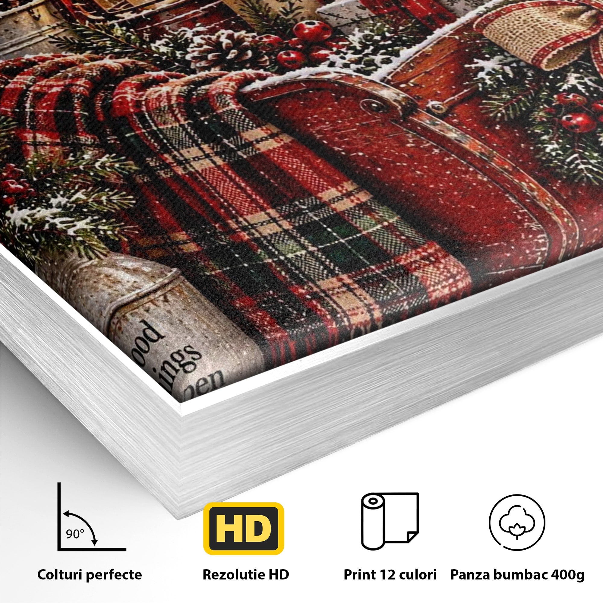 Tablou Canvas Premium LuxCanva® PI1327, Sania De Craciun, Patura, Iarna, Decor, Santa, Festiv, Culori Vibrante, Living, Dormitor