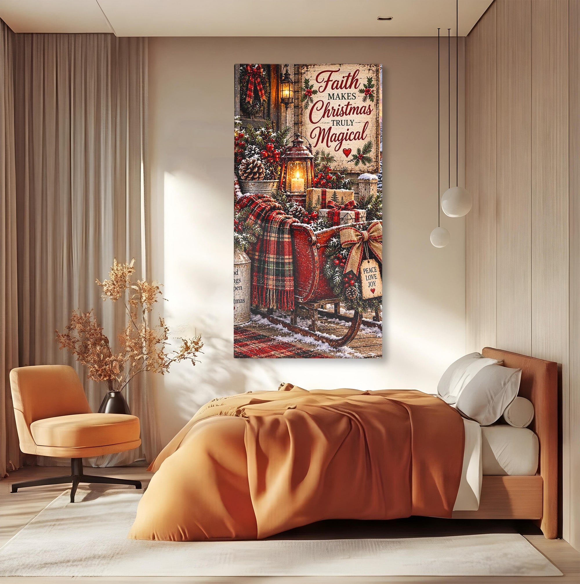 Tablou Canvas Premium LuxCanva® PI1327, Sania De Craciun, Patura, Iarna, Decor, Santa, Festiv, Culori Vibrante, Living, Dormitor