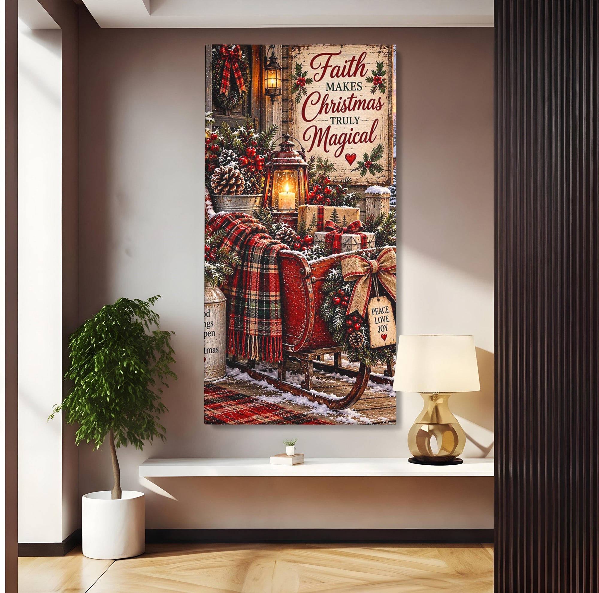 Tablou Canvas Premium LuxCanva® PI1327, Sania De Craciun, Patura, Iarna, Decor, Santa, Festiv, Culori Vibrante, Living, Dormitor