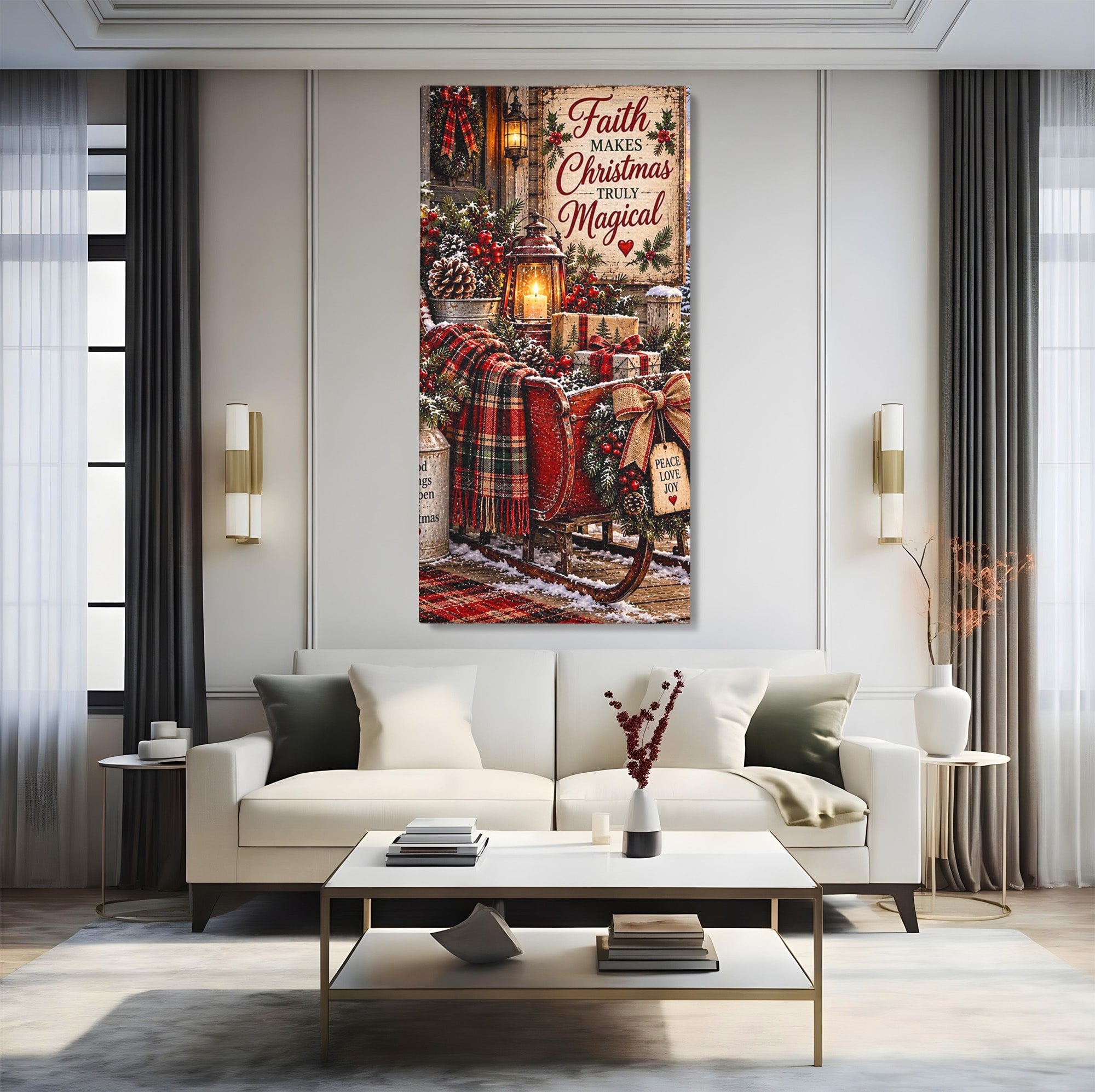 Tablou Canvas Premium LuxCanva® PI1327, Sania De Craciun, Patura, Iarna, Decor, Santa, Festiv, Culori Vibrante, Living, Dormitor