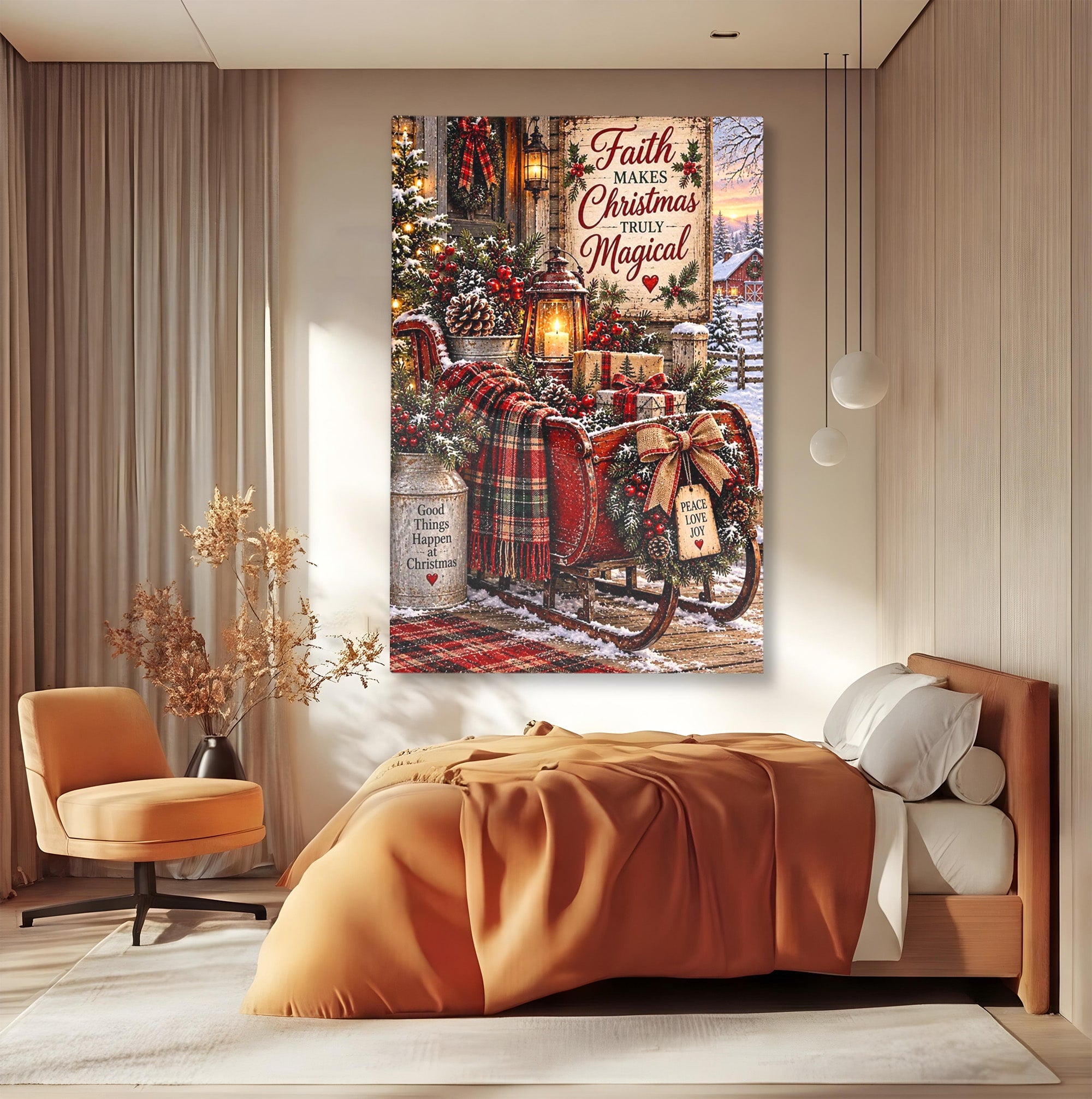 Tablou Canvas Premium LuxCanva® PI1327, Sania De Craciun, Patura, Iarna, Decor, Santa, Festiv, Culori Vibrante, Living, Dormitor