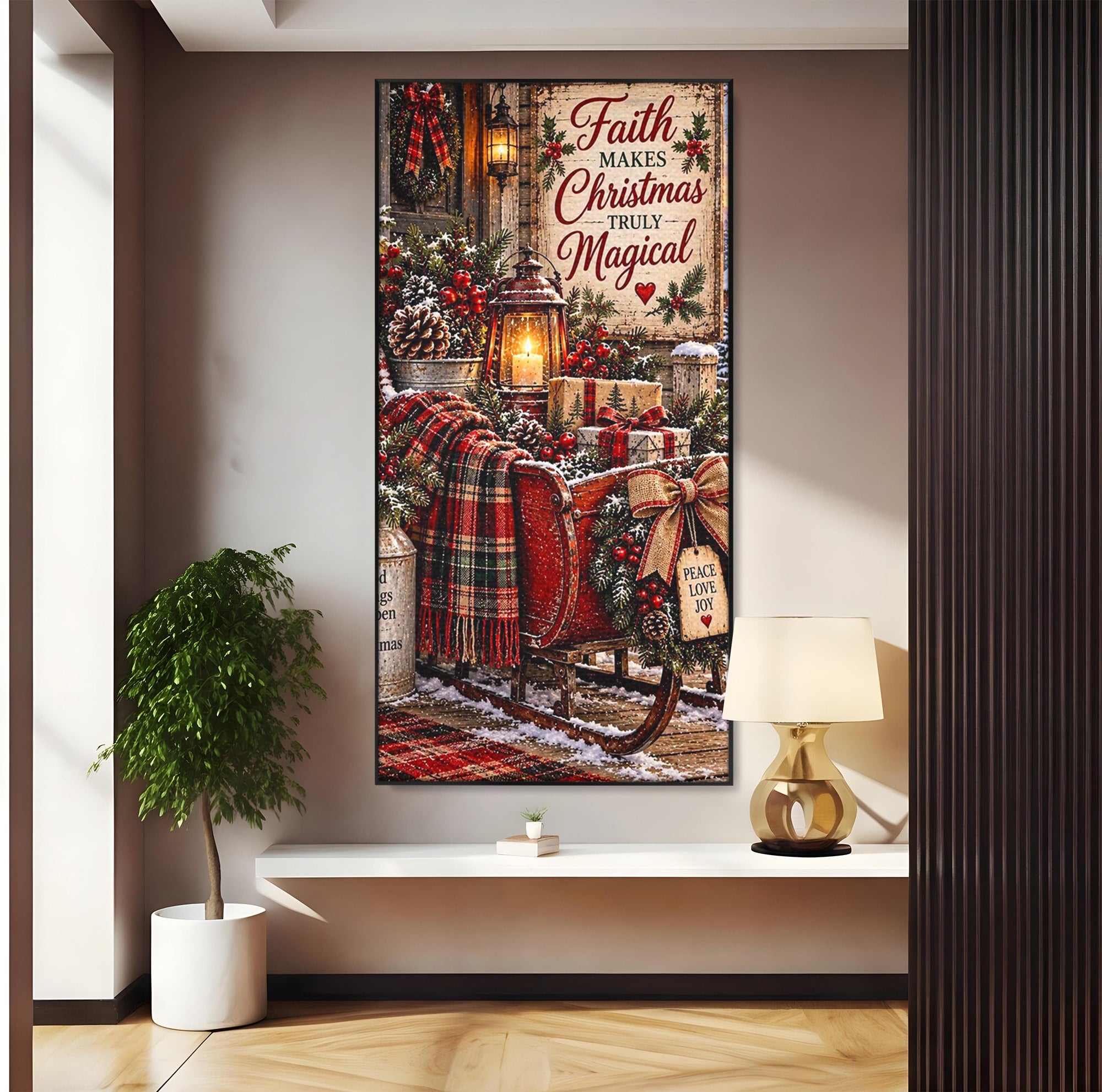 Tablou Canvas Premium LuxCanva® PI1327, Sania De Craciun, Patura, Iarna, Decor, Santa, Festiv, Culori Vibrante, Living, Dormitor