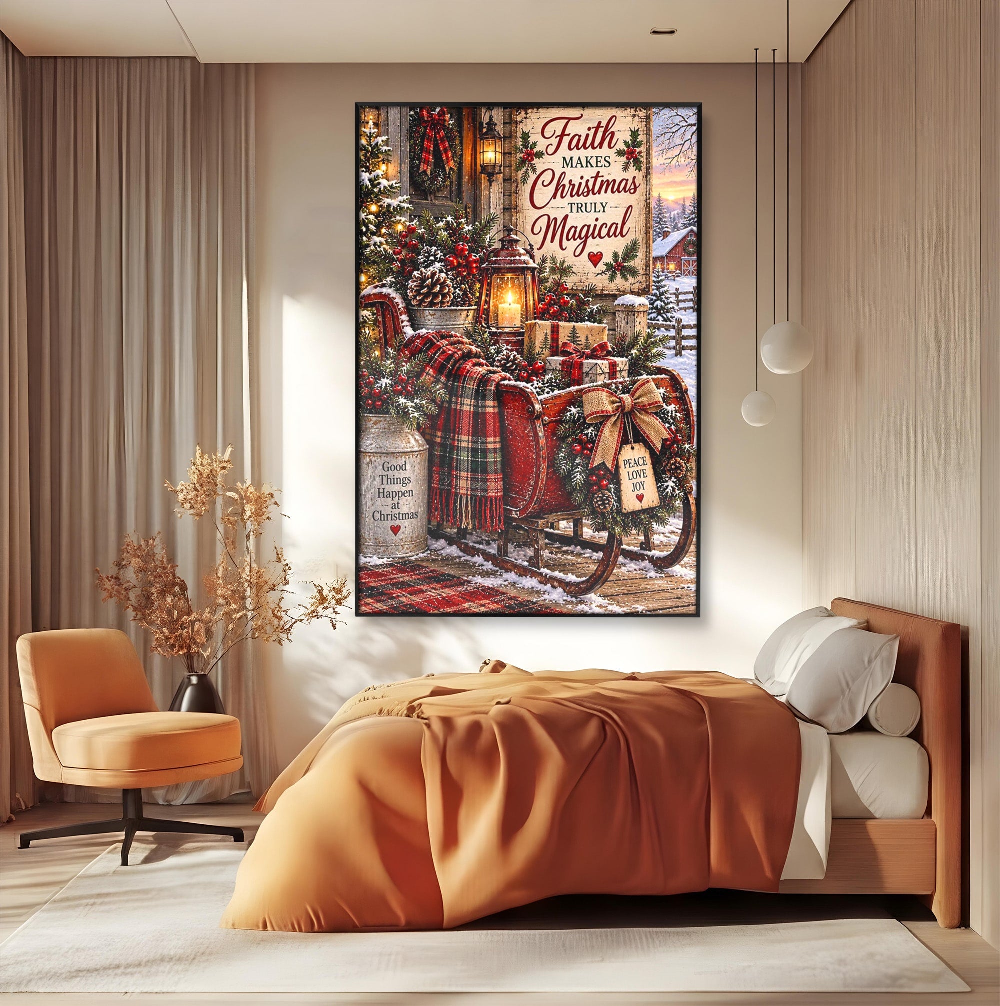 Tablou Canvas Premium LuxCanva® PI1327, Sania De Craciun, Patura, Iarna, Decor, Santa, Festiv, Culori Vibrante, Living, Dormitor