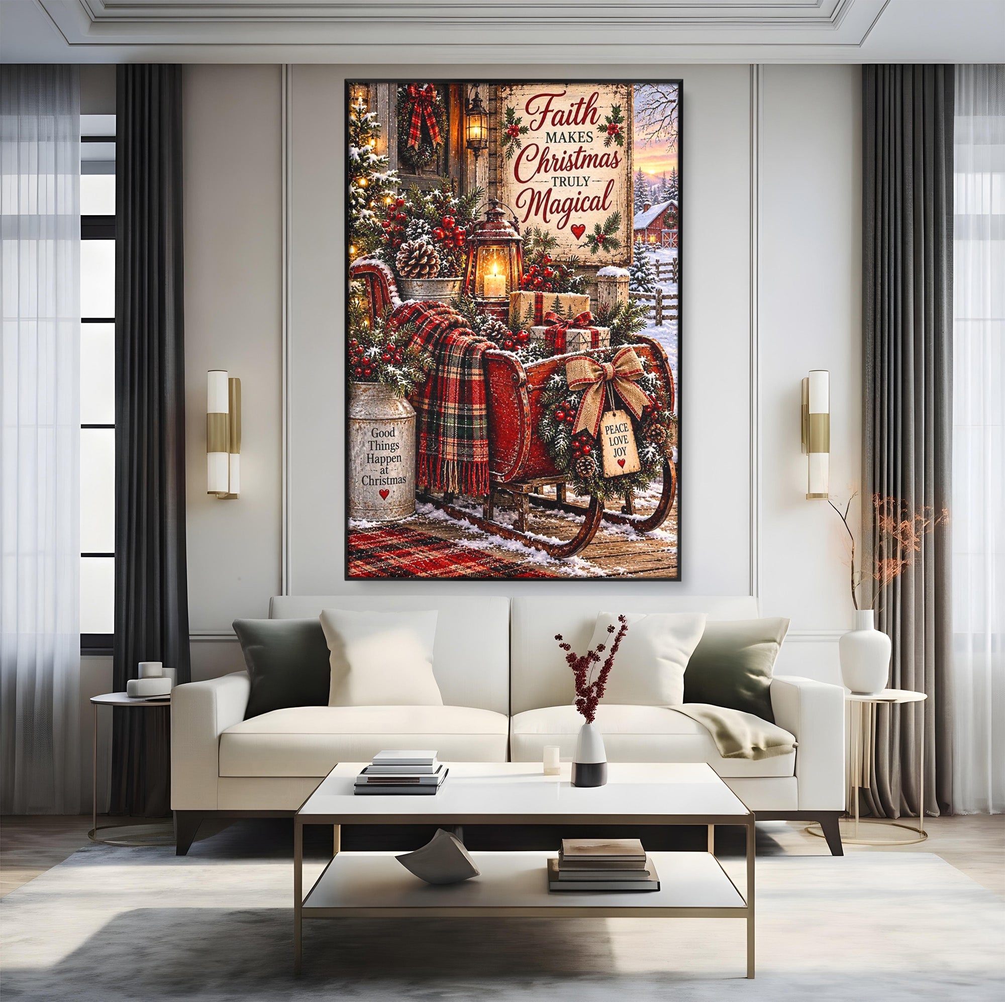 Tablou Canvas Premium LuxCanva® PI1327, Sania De Craciun, Patura, Iarna, Decor, Santa, Festiv, Culori Vibrante, Living, Dormitor