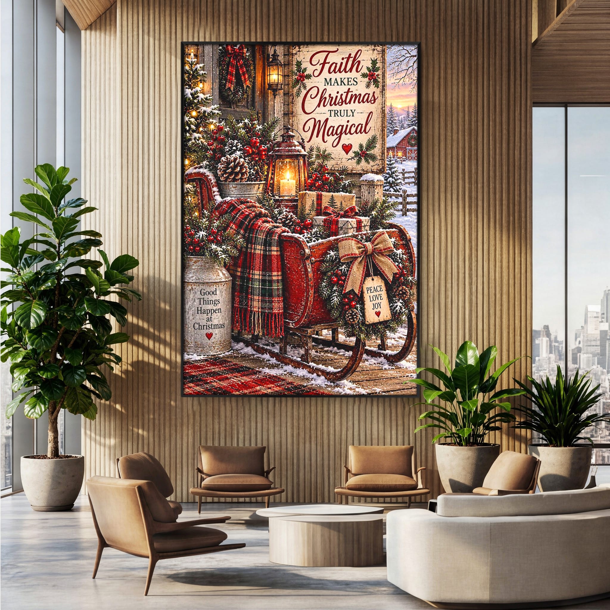 Tablou Canvas Premium LuxCanva® PI1327, Sania De Craciun, Patura, Iarna, Decor, Santa, Festiv, Culori Vibrante, Living, Dormitor