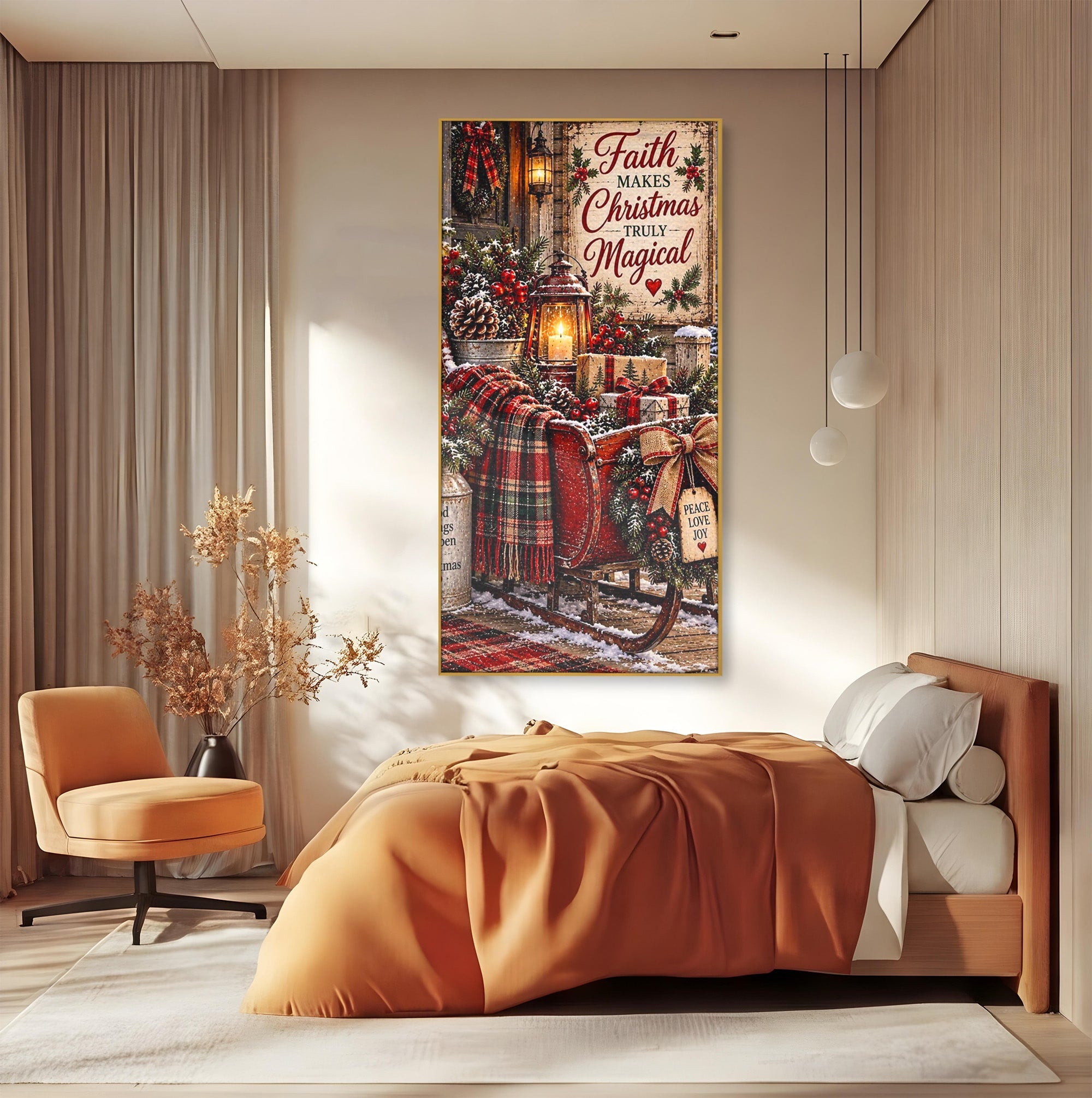Tablou Canvas Premium LuxCanva® PI1327, Sania De Craciun, Patura, Iarna, Decor, Santa, Festiv, Culori Vibrante, Living, Dormitor