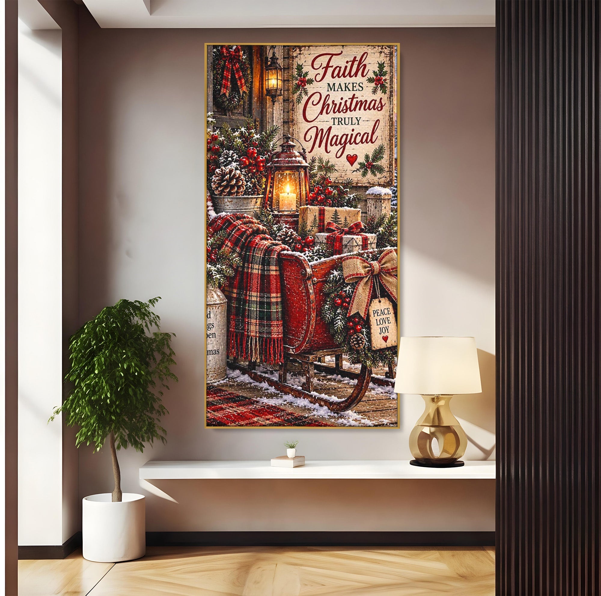 Tablou Canvas Premium LuxCanva® PI1327, Sania De Craciun, Patura, Iarna, Decor, Santa, Festiv, Culori Vibrante, Living, Dormitor