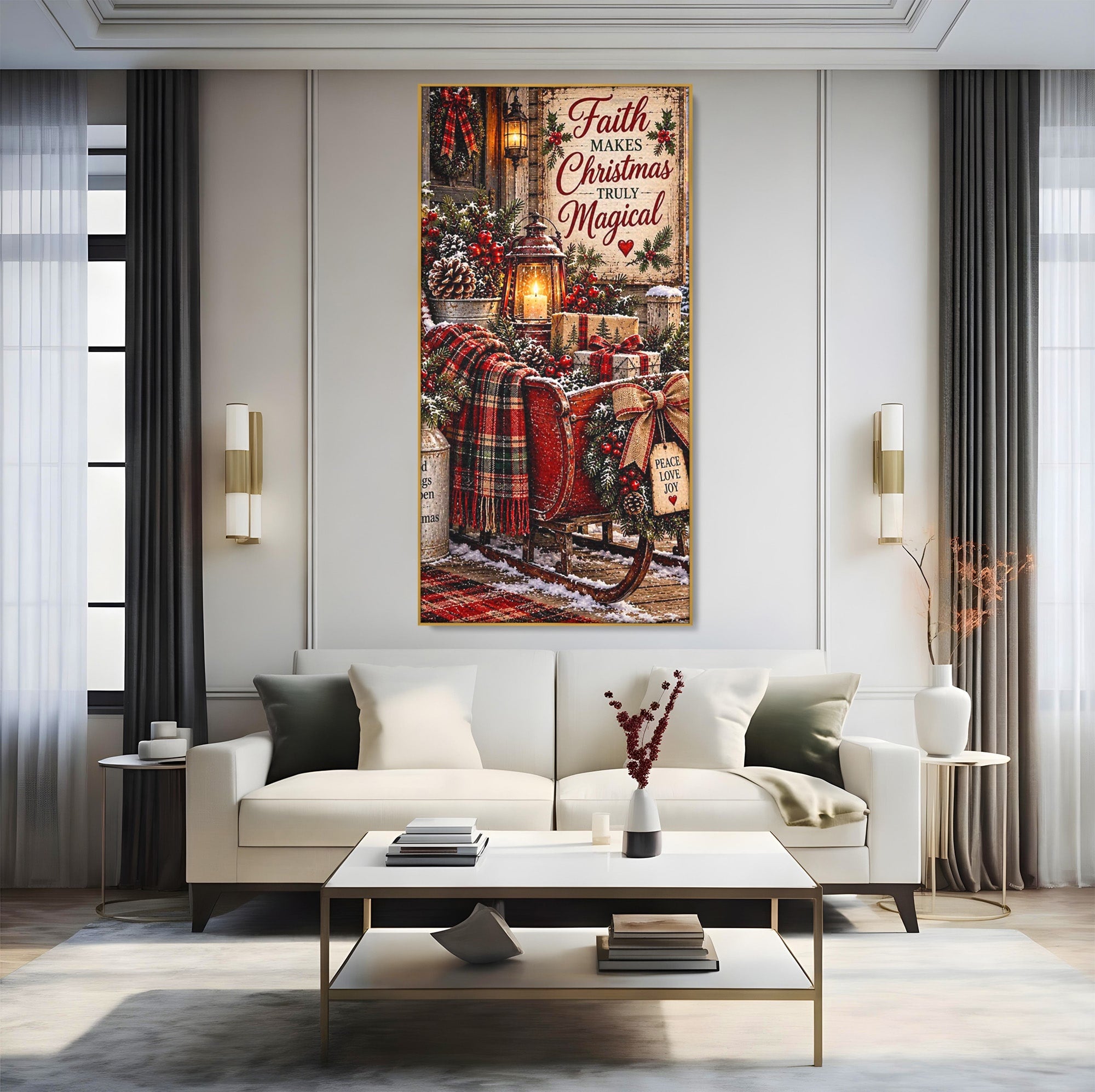 Tablou Canvas Premium LuxCanva® PI1327, Sania De Craciun, Patura, Iarna, Decor, Santa, Festiv, Culori Vibrante, Living, Dormitor