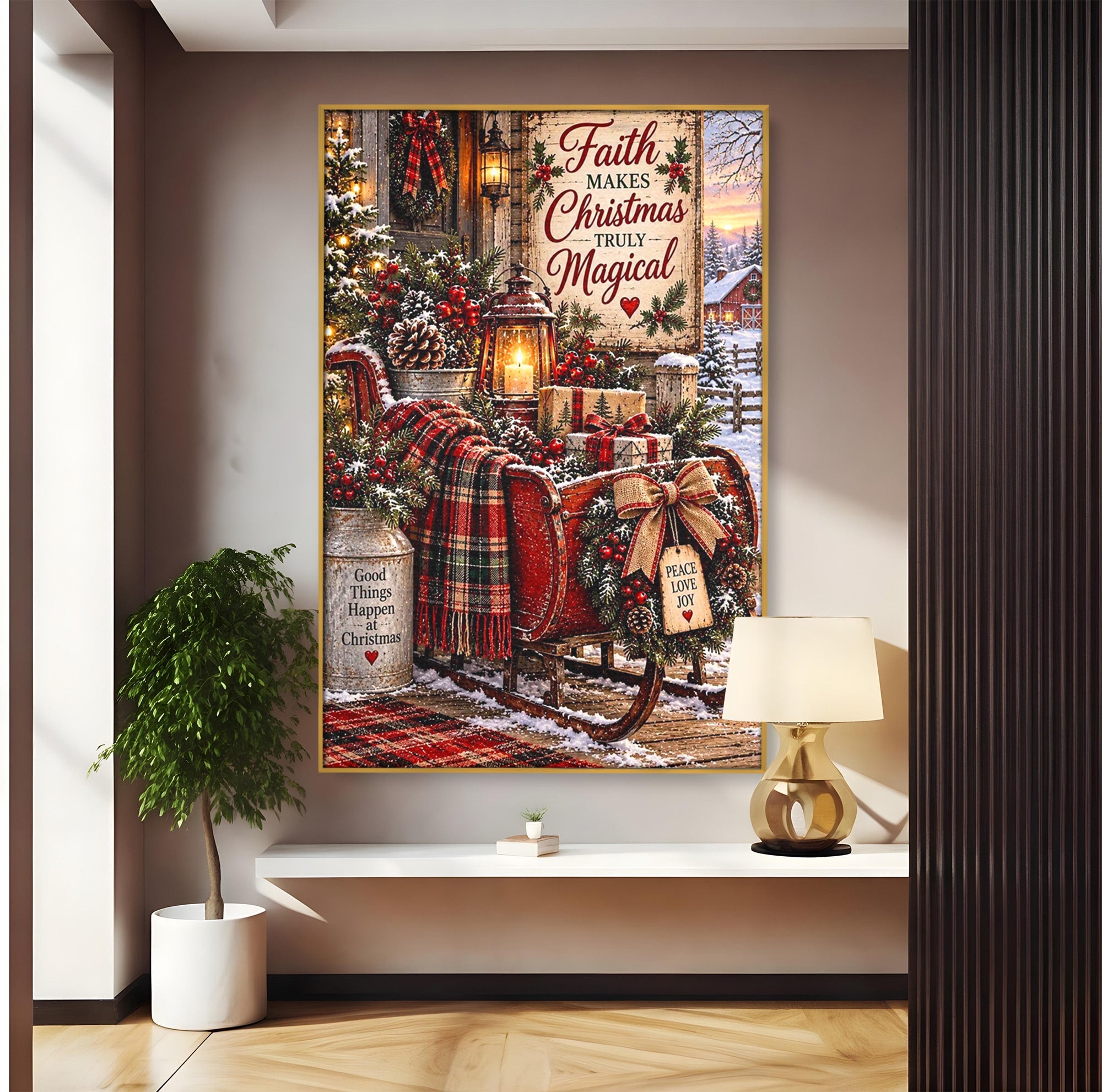 Tablou Canvas Premium LuxCanva® PI1327, Sania De Craciun, Patura, Iarna, Decor, Santa, Festiv, Culori Vibrante, Living, Dormitor