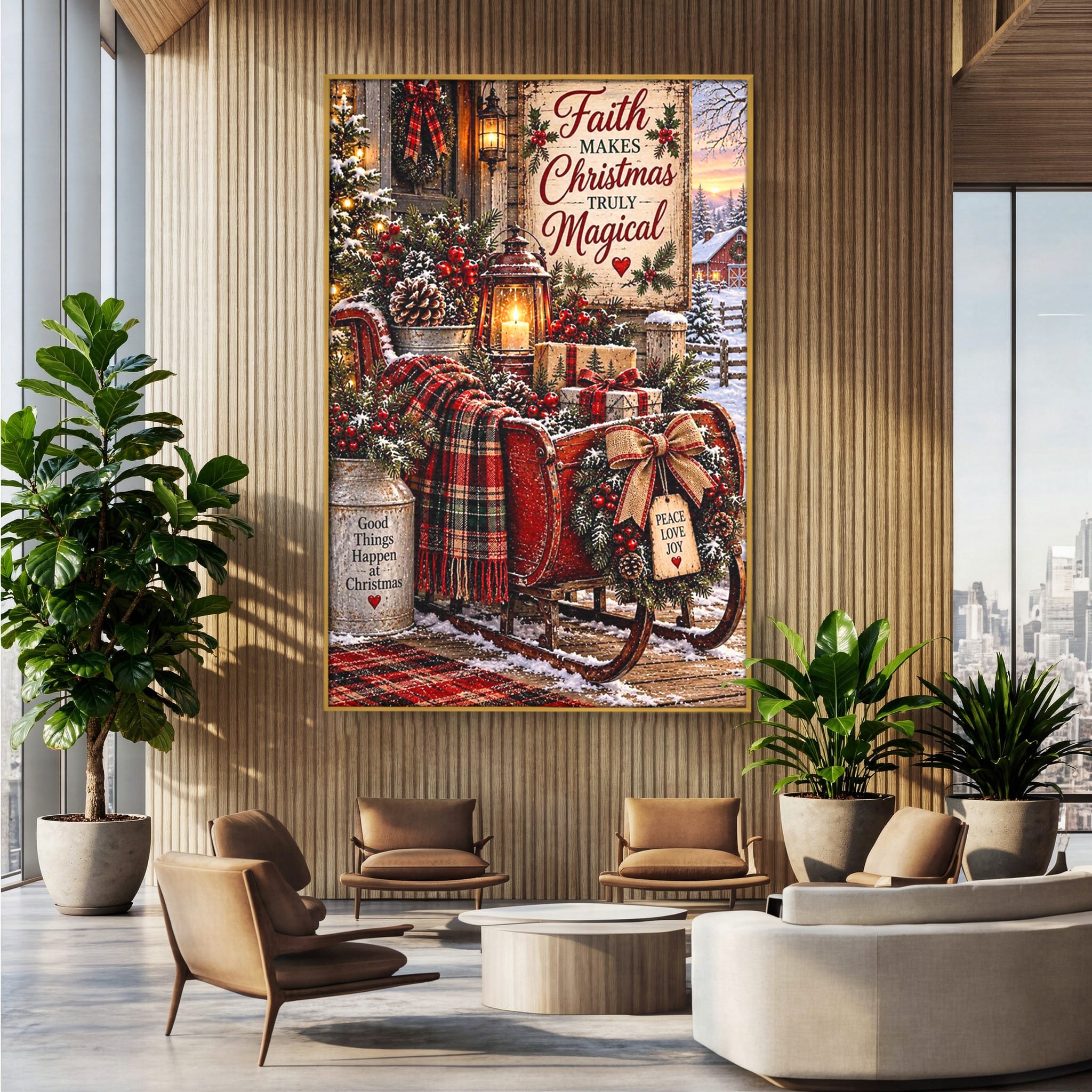 Tablou Canvas Premium LuxCanva® PI1327, Sania De Craciun, Patura, Iarna, Decor, Santa, Festiv, Culori Vibrante, Living, Dormitor