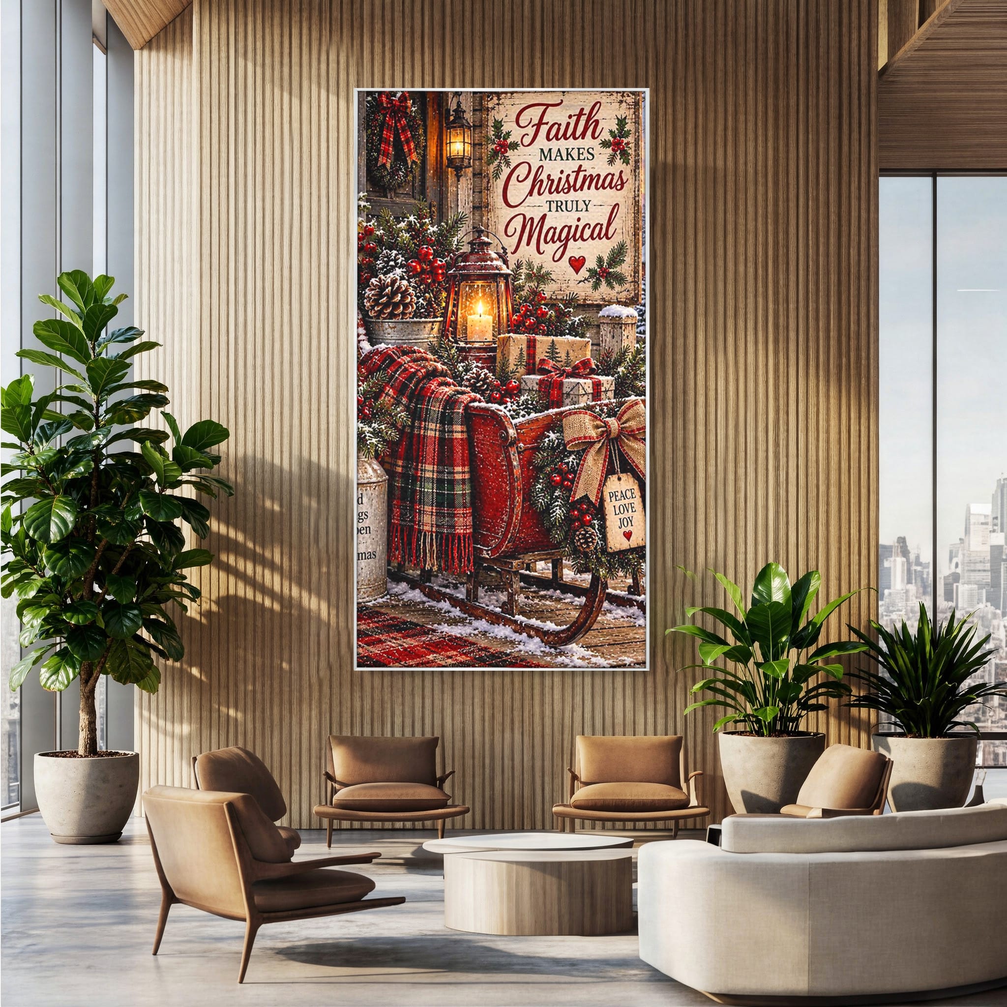 Tablou Canvas Premium LuxCanva® PI1327, Sania De Craciun, Patura, Iarna, Decor, Santa, Festiv, Culori Vibrante, Living, Dormitor