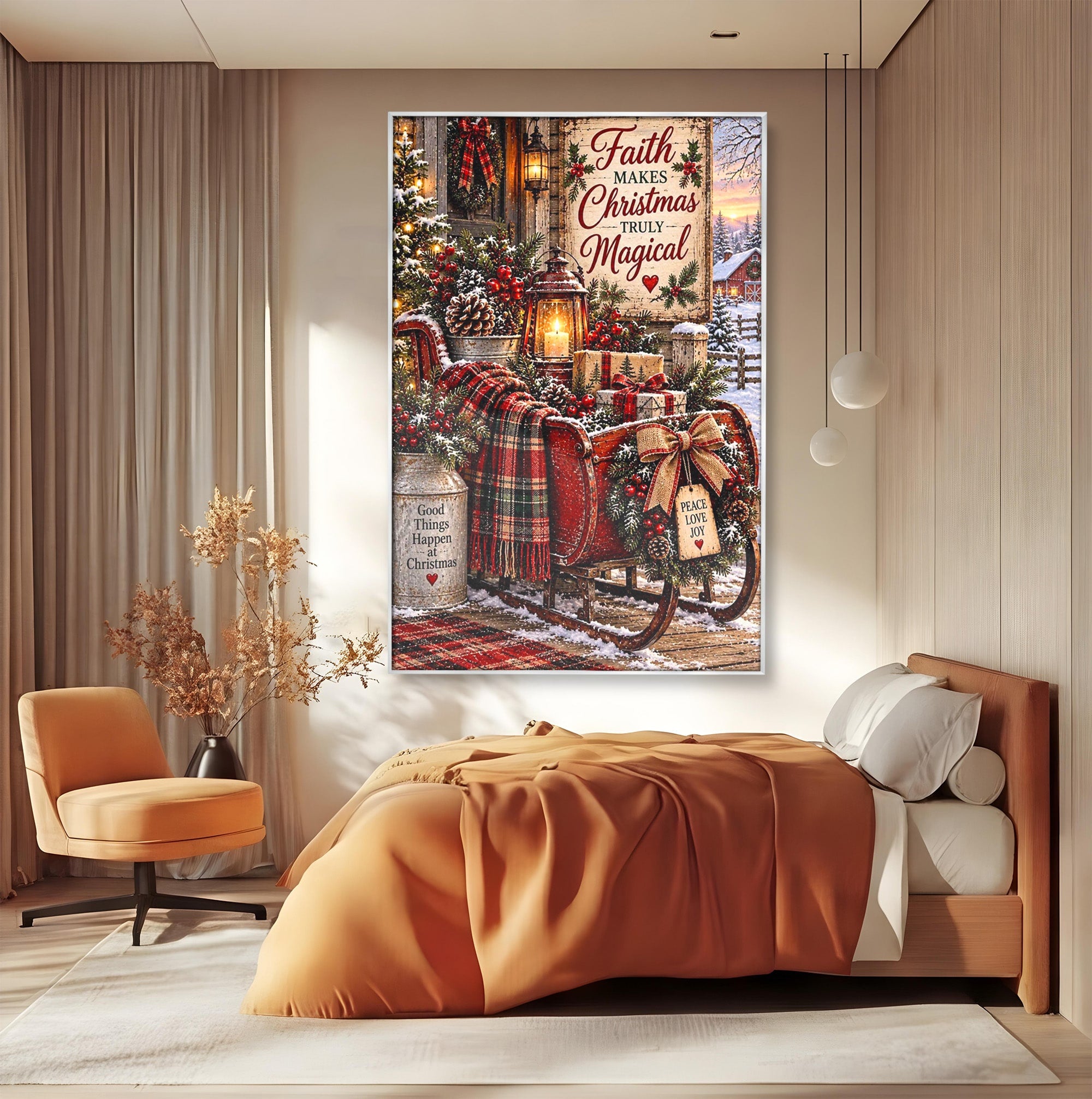 Tablou Canvas Premium LuxCanva® PI1327, Sania De Craciun, Patura, Iarna, Decor, Santa, Festiv, Culori Vibrante, Living, Dormitor