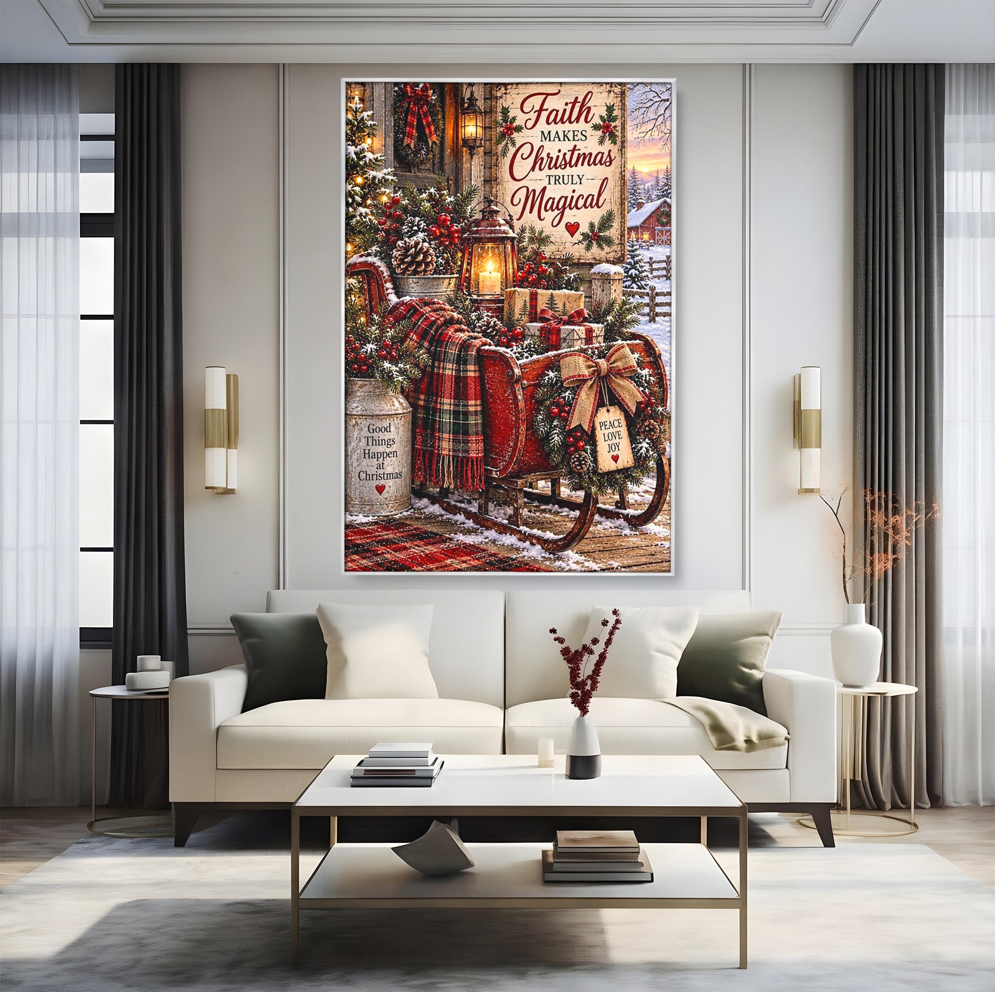 Tablou Canvas Premium LuxCanva® PI1327, Sania De Craciun, Patura, Iarna, Decor, Santa, Festiv, Culori Vibrante, Living, Dormitor