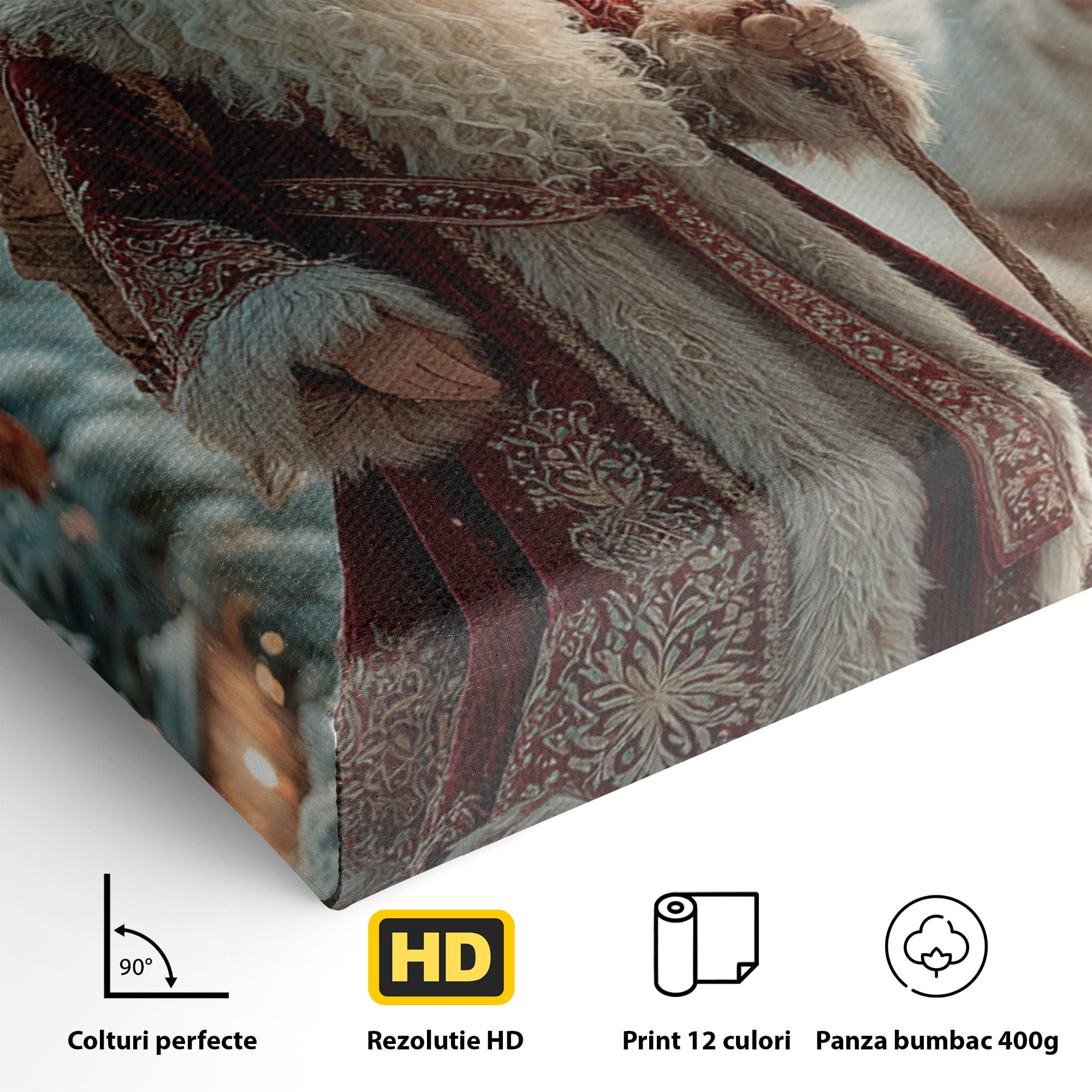 Tablou Canvas Premium LuxCanva® PI1328, Mos Craciun In Padure, Plimbare, Iarna, Padure, Magie, Ren, Sarbatori, Culori Vibrante, Living, Dormitor, Camera Copii