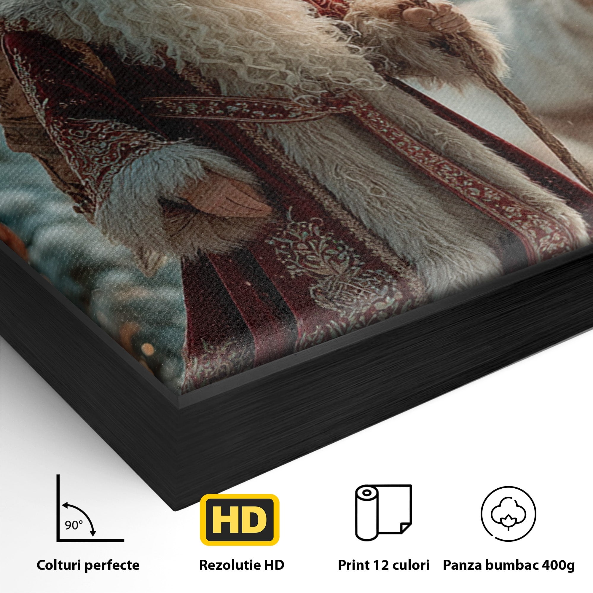 Tablou Canvas Premium LuxCanva® PI1328, Mos Craciun In Padure, Plimbare, Iarna, Padure, Magie, Ren, Sarbatori, Culori Vibrante, Living, Dormitor, Camera Copii