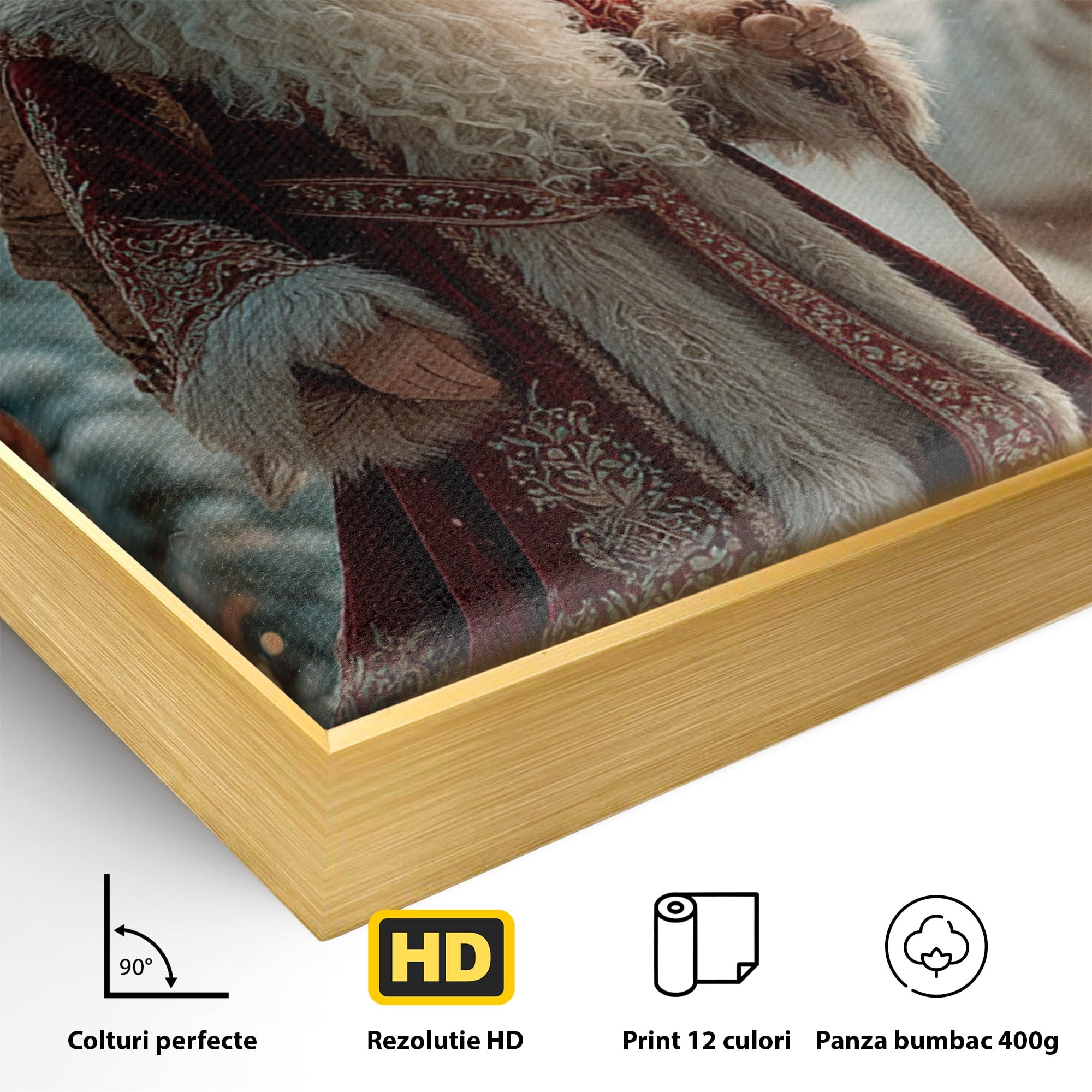 Tablou Canvas Premium LuxCanva® PI1328, Mos Craciun In Padure, Plimbare, Iarna, Padure, Magie, Ren, Sarbatori, Culori Vibrante, Living, Dormitor, Camera Copii