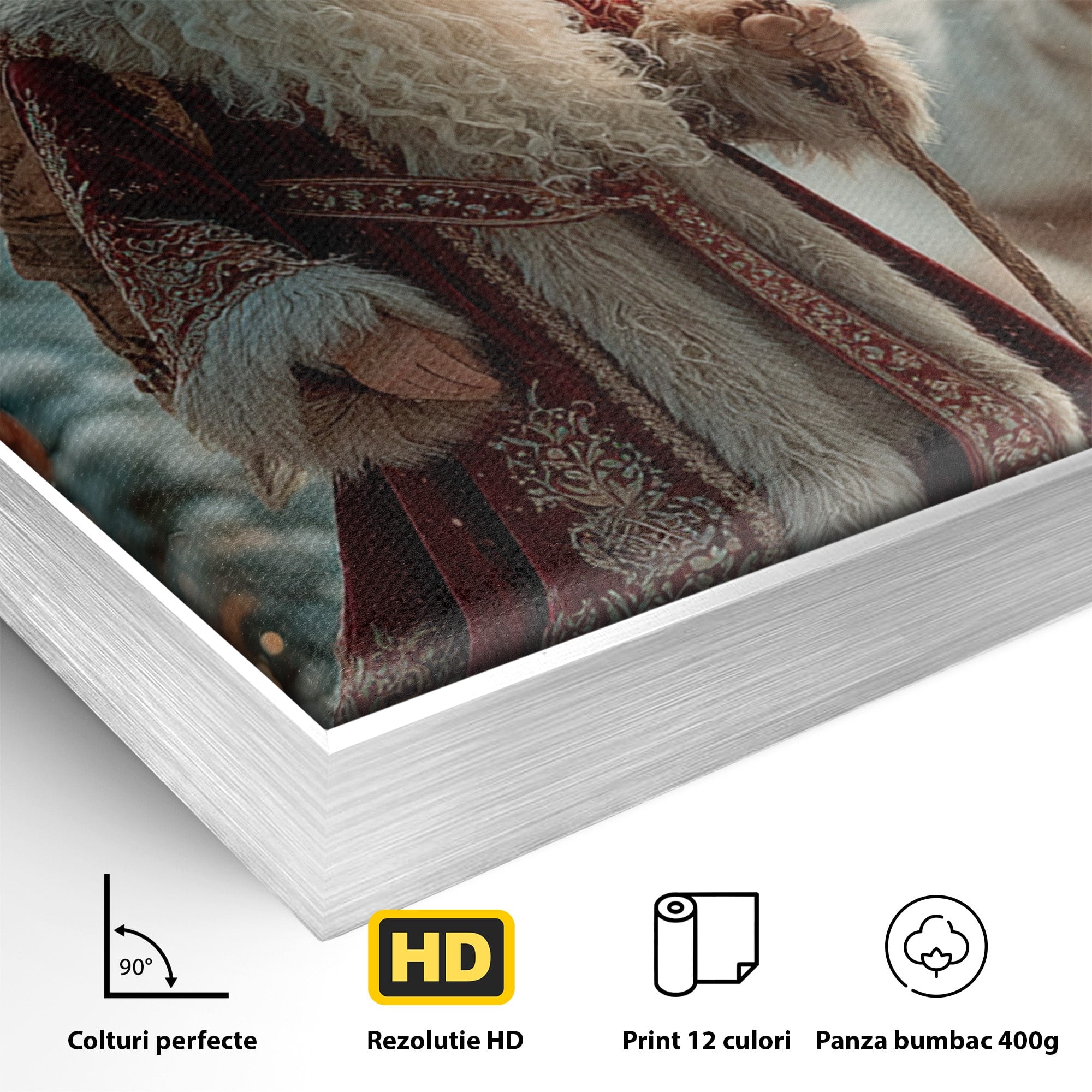 Tablou Canvas Premium LuxCanva® PI1328, Mos Craciun In Padure, Plimbare, Iarna, Padure, Magie, Ren, Sarbatori, Culori Vibrante, Living, Dormitor, Camera Copii