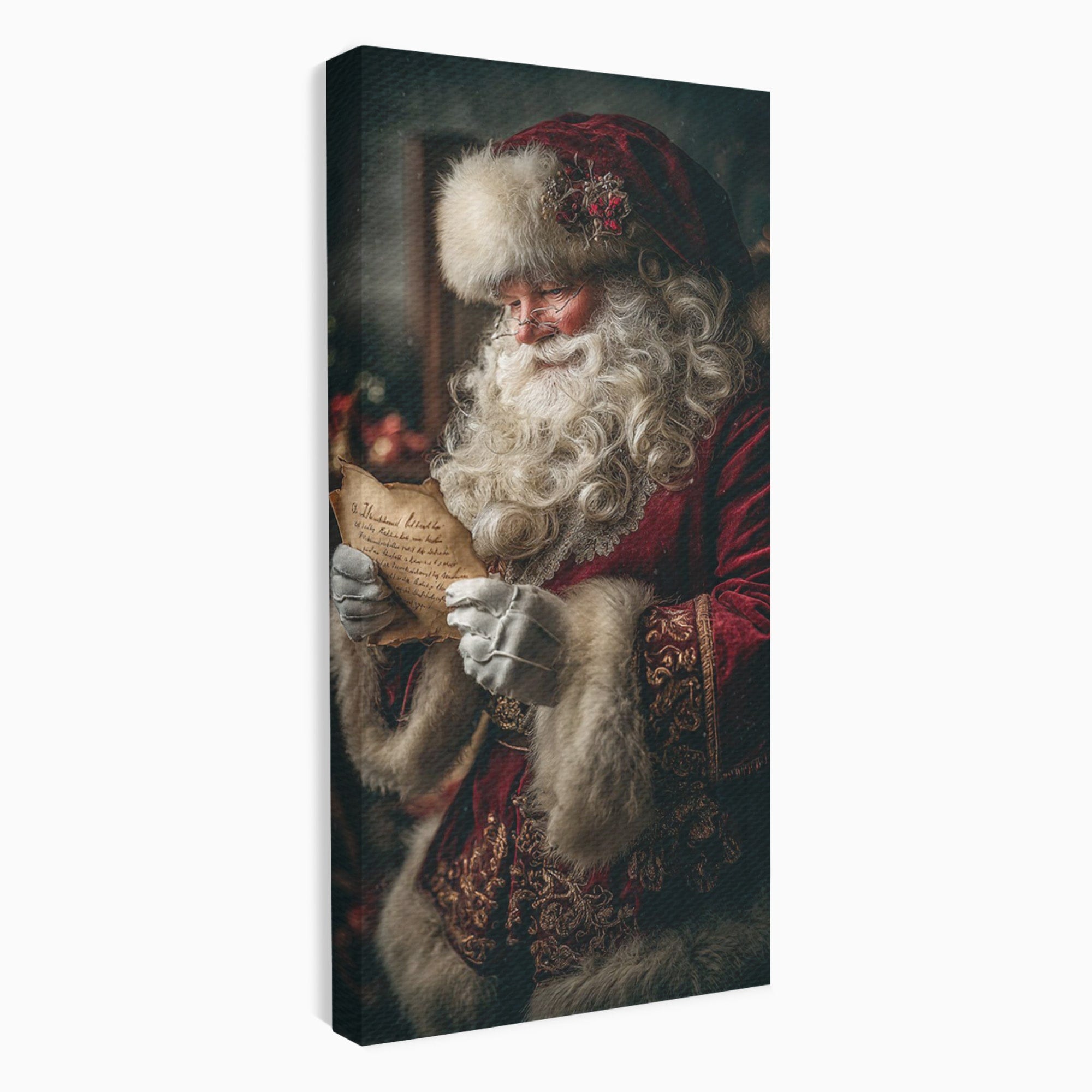 Tablou Canvas Premium LuxCanva® PI1329, Mos Craciun Citind Scrisoarea, Barba, Surpriza, Sarbatori, Traditie, Culori Vibrante, Living, Dormitor, Camera Copii