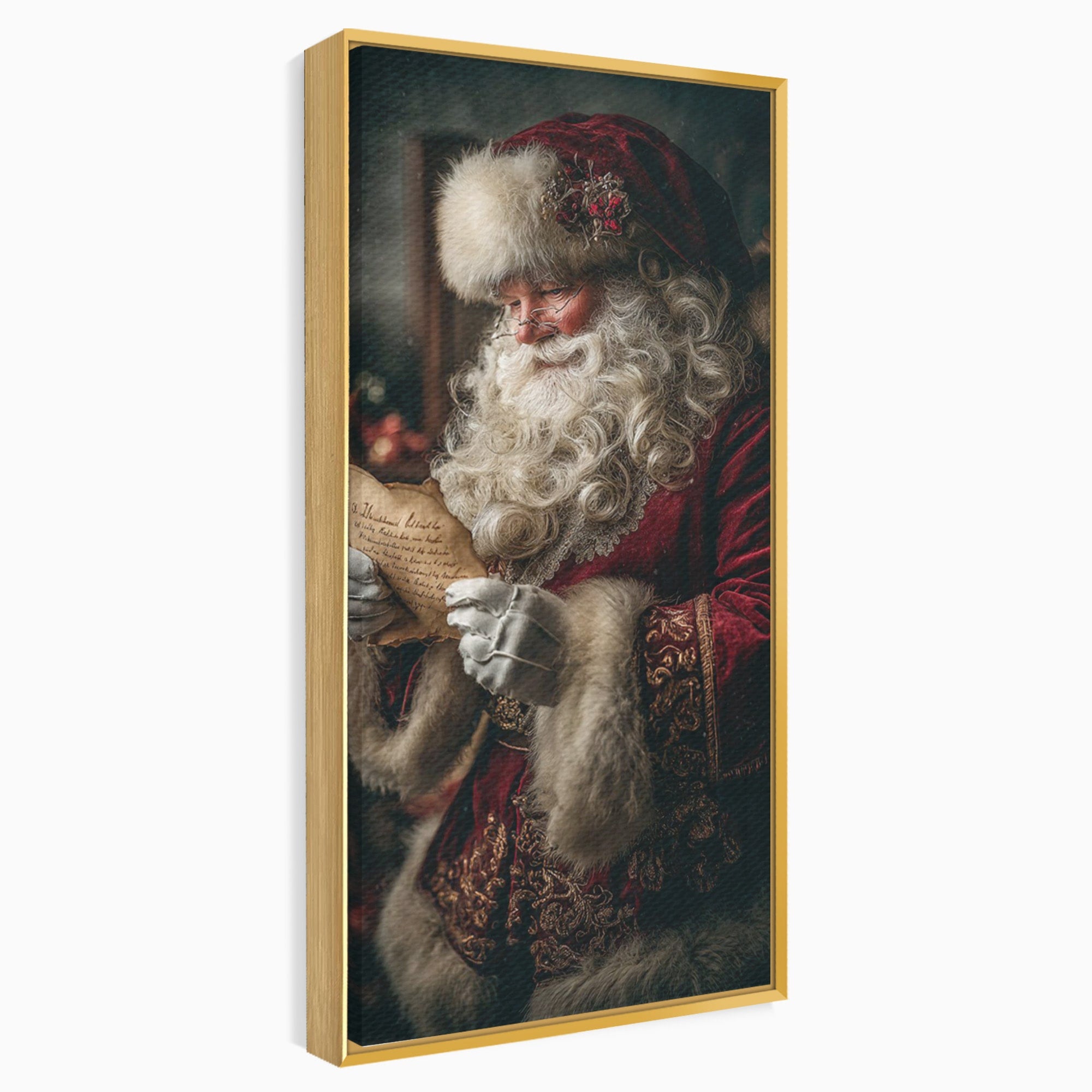 Tablou Canvas Premium LuxCanva® PI1329, Mos Craciun Citind Scrisoarea, Barba, Surpriza, Sarbatori, Traditie, Culori Vibrante, Living, Dormitor, Camera Copii