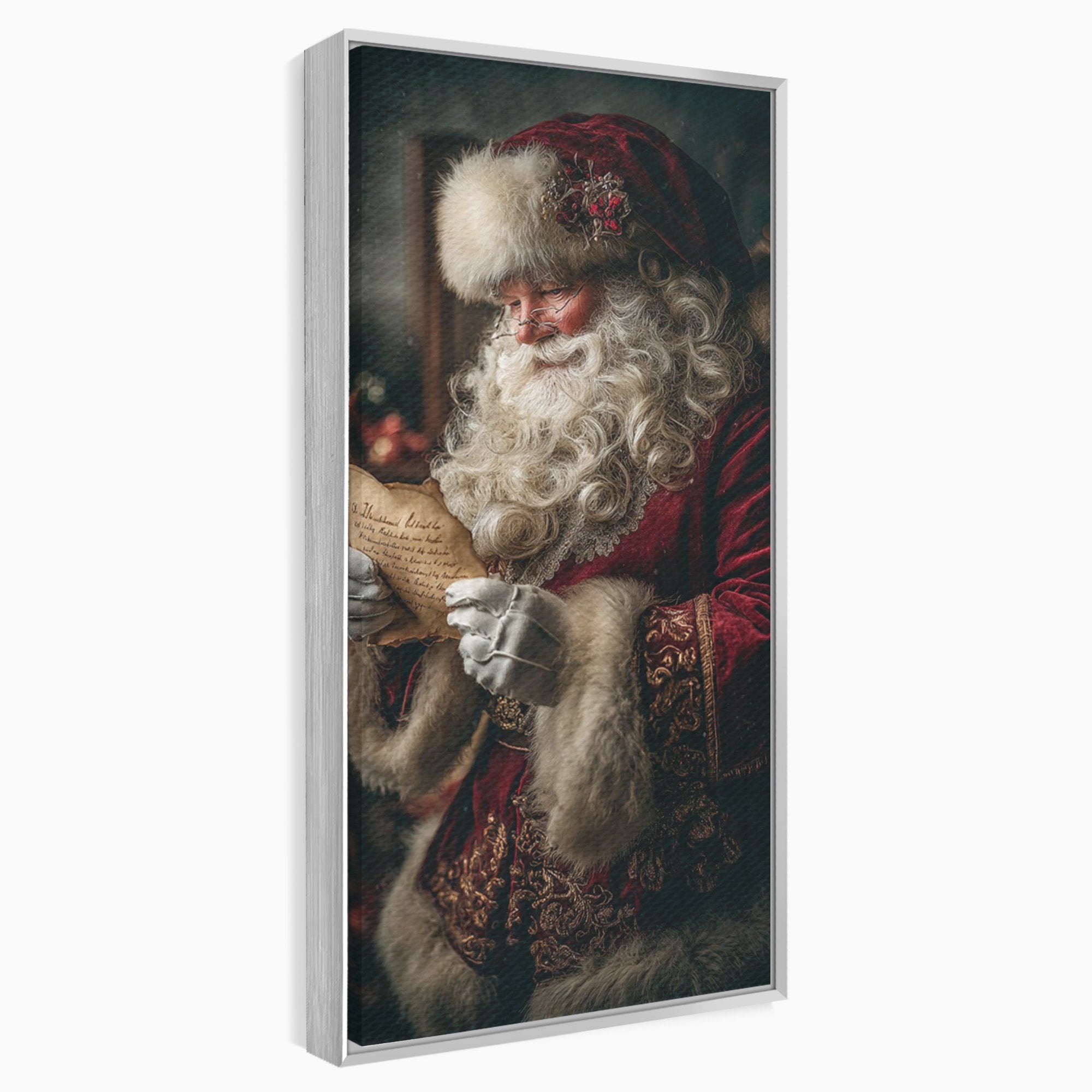 Tablou Canvas Premium LuxCanva® PI1329, Mos Craciun Citind Scrisoarea, Barba, Surpriza, Sarbatori, Traditie, Culori Vibrante, Living, Dormitor, Camera Copii