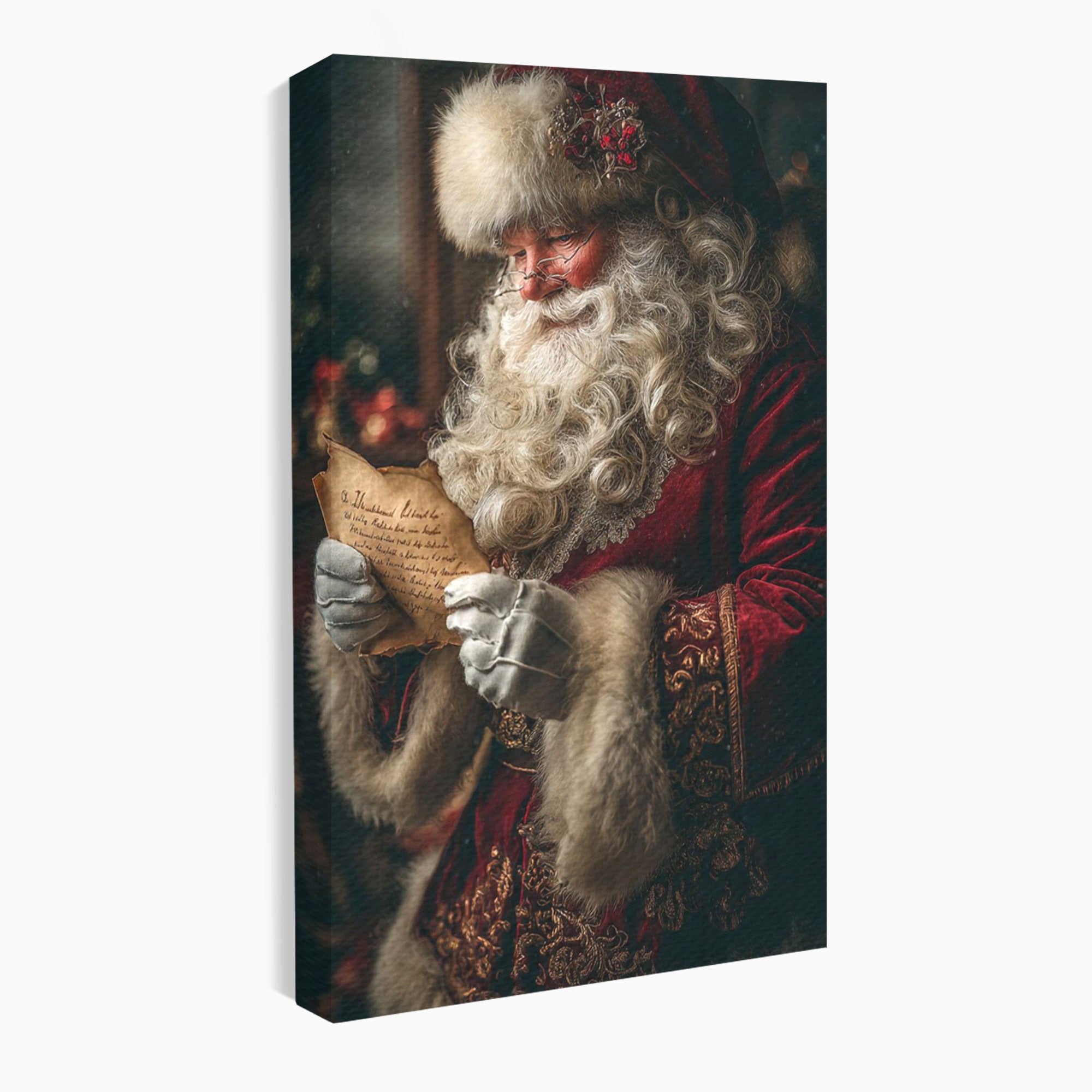 Tablou Canvas Premium LuxCanva® PI1329, Mos Craciun Citind Scrisoarea, Barba, Surpriza, Sarbatori, Traditie, Culori Vibrante, Living, Dormitor, Camera Copii