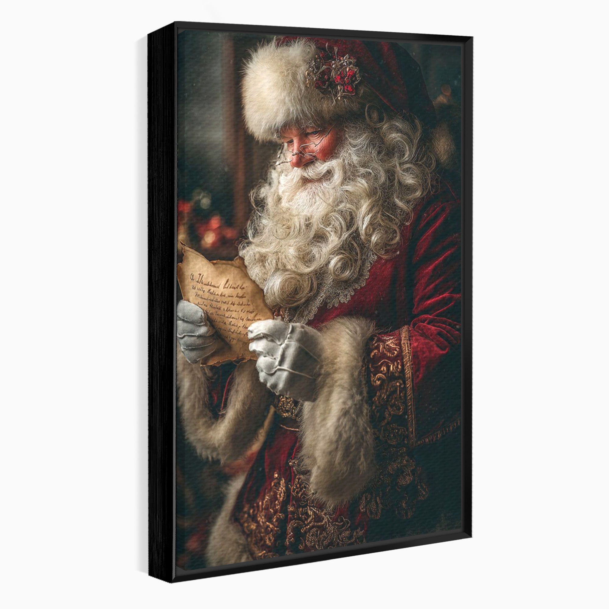 Tablou Canvas Premium LuxCanva® PI1329, Mos Craciun Citind Scrisoarea, Barba, Surpriza, Sarbatori, Traditie, Culori Vibrante, Living, Dormitor, Camera Copii