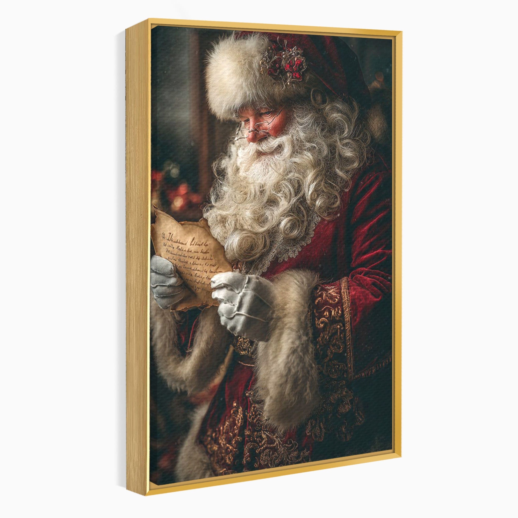 Tablou Canvas Premium LuxCanva® PI1329, Mos Craciun Citind Scrisoarea, Barba, Surpriza, Sarbatori, Traditie, Culori Vibrante, Living, Dormitor, Camera Copii