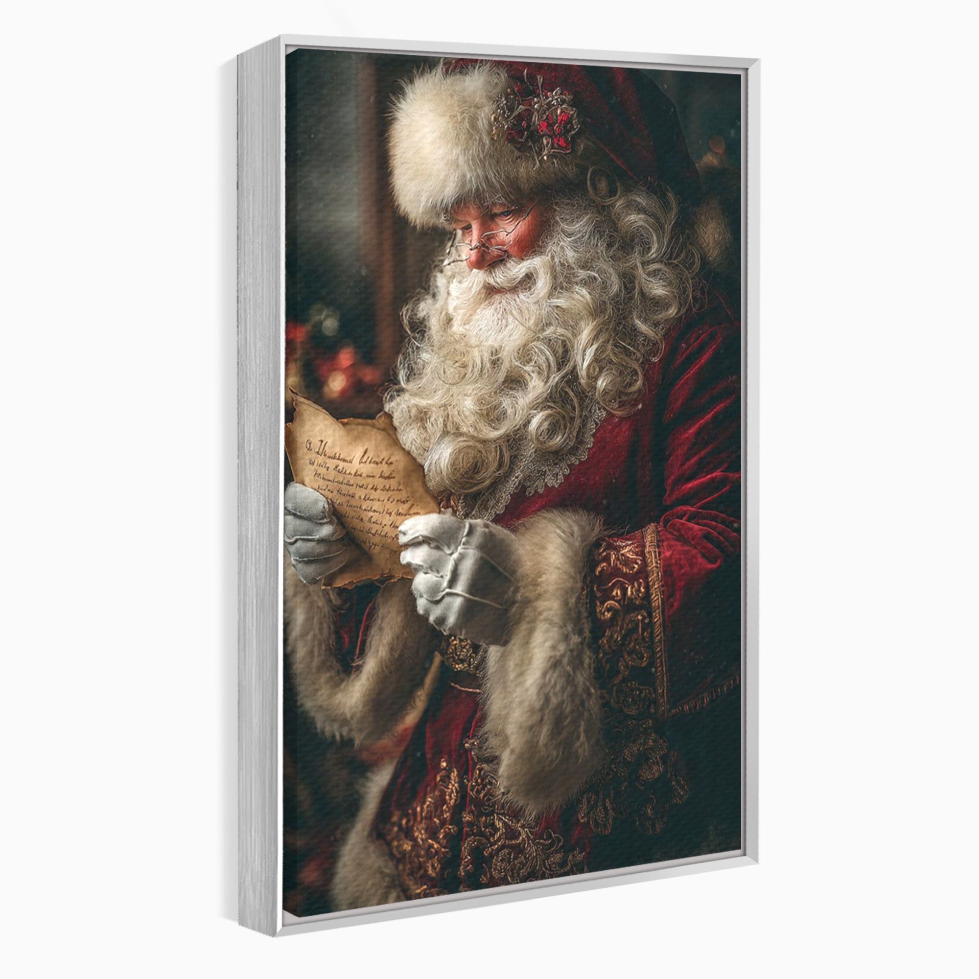 Tablou Canvas Premium LuxCanva® PI1329, Mos Craciun Citind Scrisoarea, Barba, Surpriza, Sarbatori, Traditie, Culori Vibrante, Living, Dormitor, Camera Copii