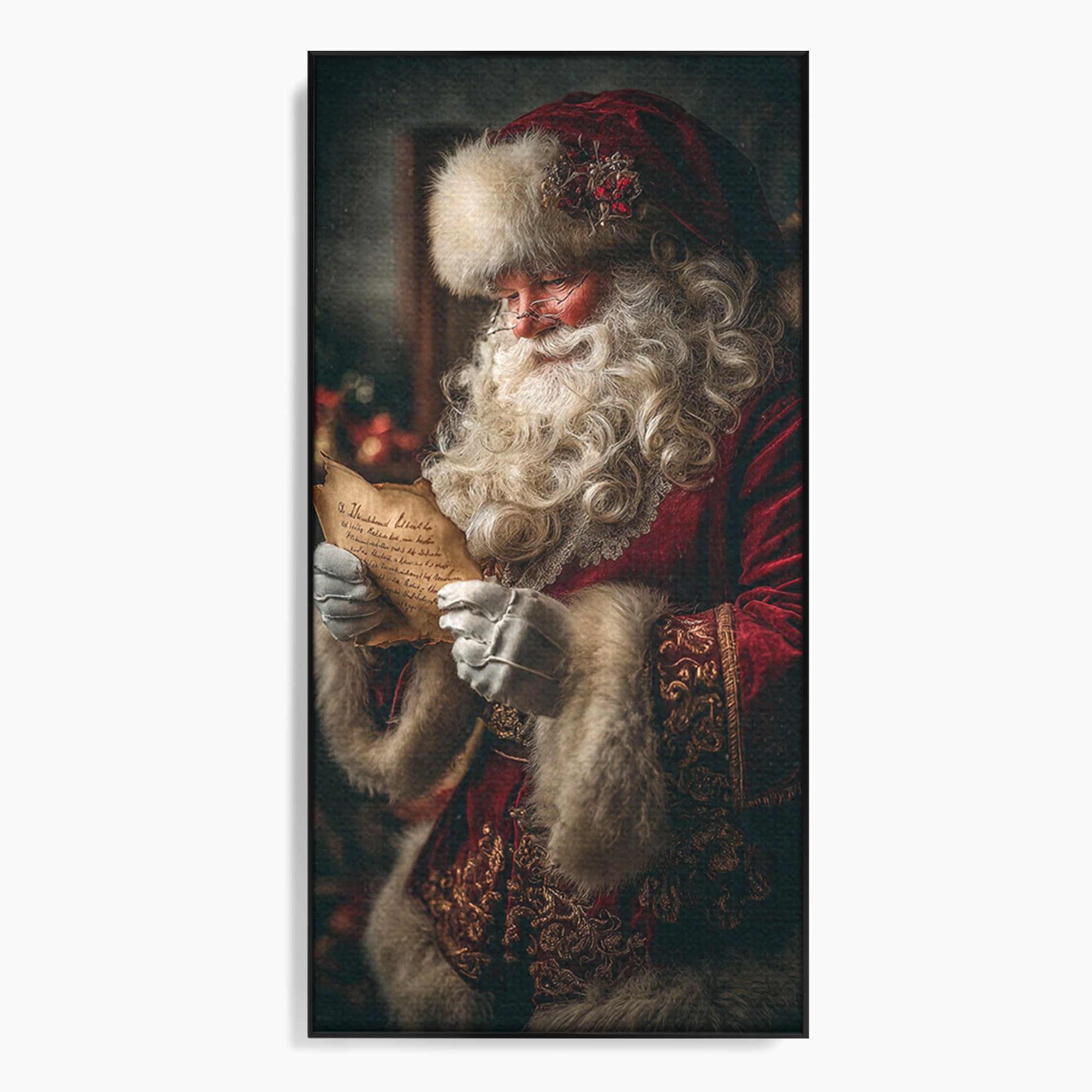 Tablou Canvas Premium LuxCanva® PI1329, Mos Craciun Citind Scrisoarea, Barba, Surpriza, Sarbatori, Traditie, Culori Vibrante, Living, Dormitor, Camera Copii