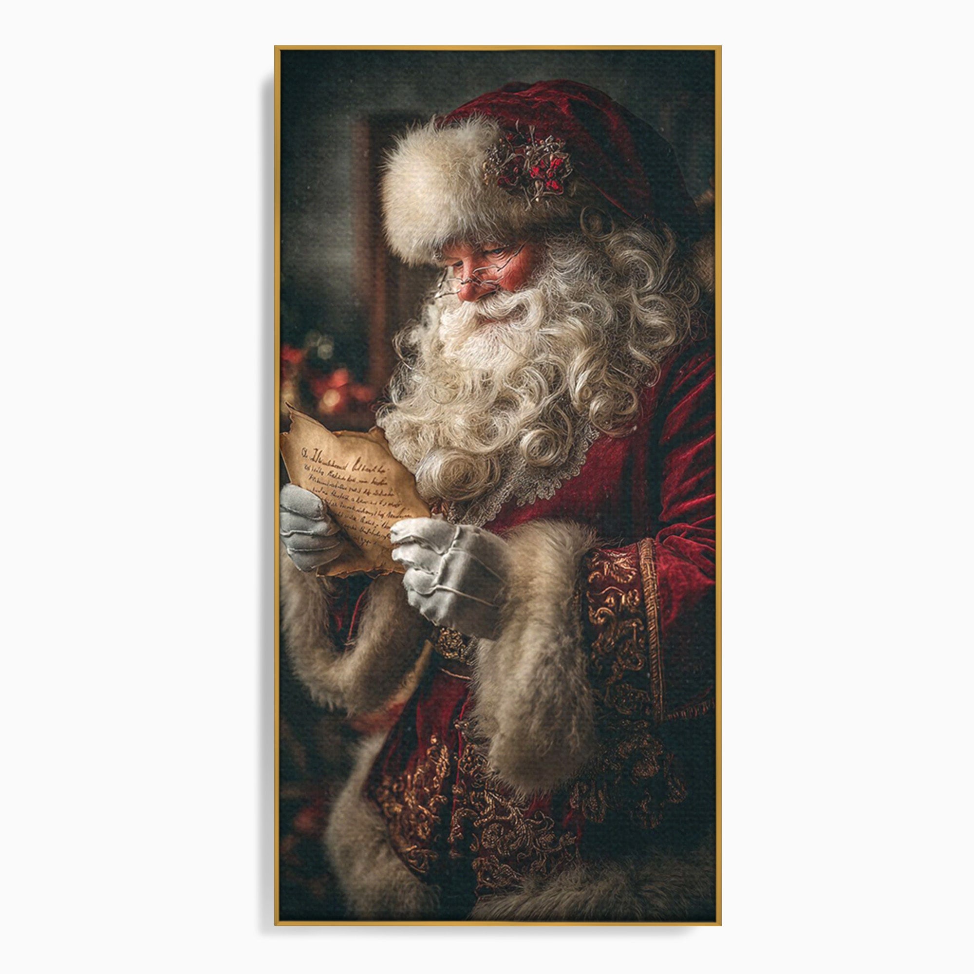 Tablou Canvas Premium LuxCanva® PI1329, Mos Craciun Citind Scrisoarea, Barba, Surpriza, Sarbatori, Traditie, Culori Vibrante, Living, Dormitor, Camera Copii