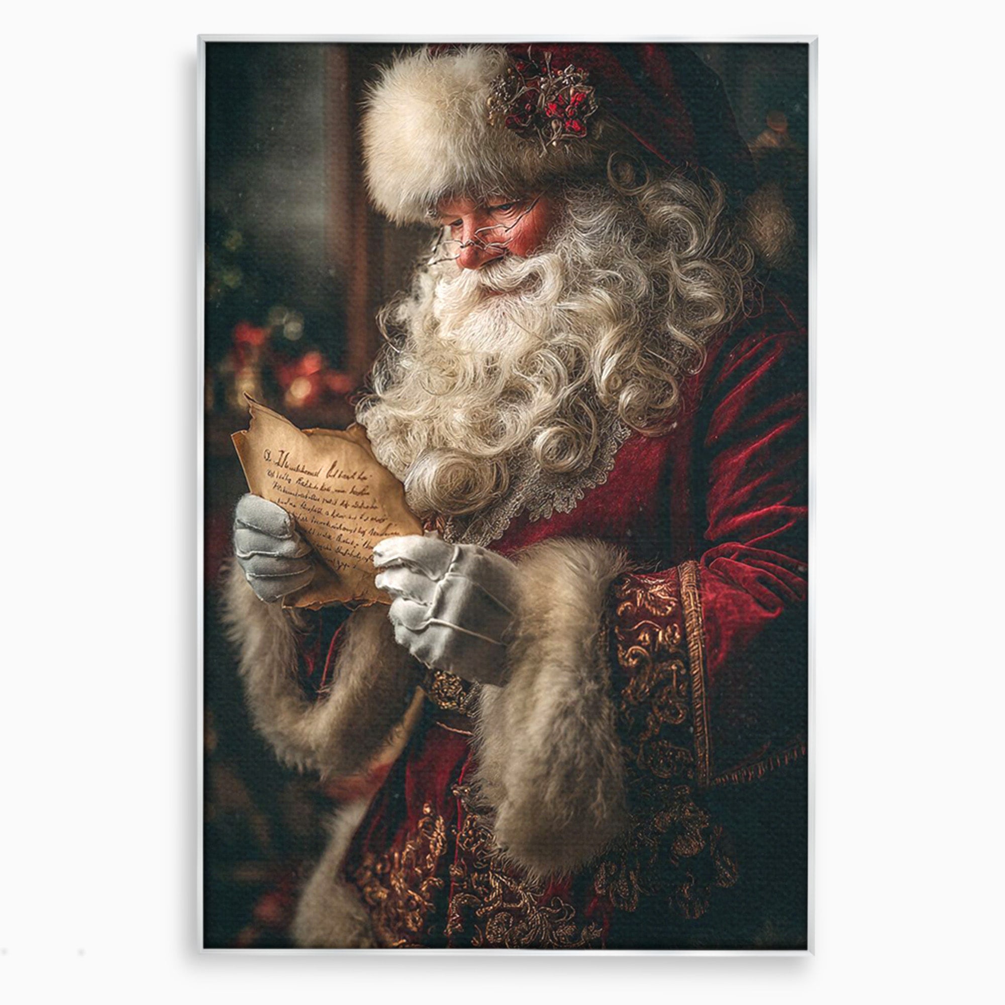 Tablou Canvas Premium LuxCanva® PI1329, Mos Craciun Citind Scrisoarea, Barba, Surpriza, Sarbatori, Traditie, Culori Vibrante, Living, Dormitor, Camera Copii