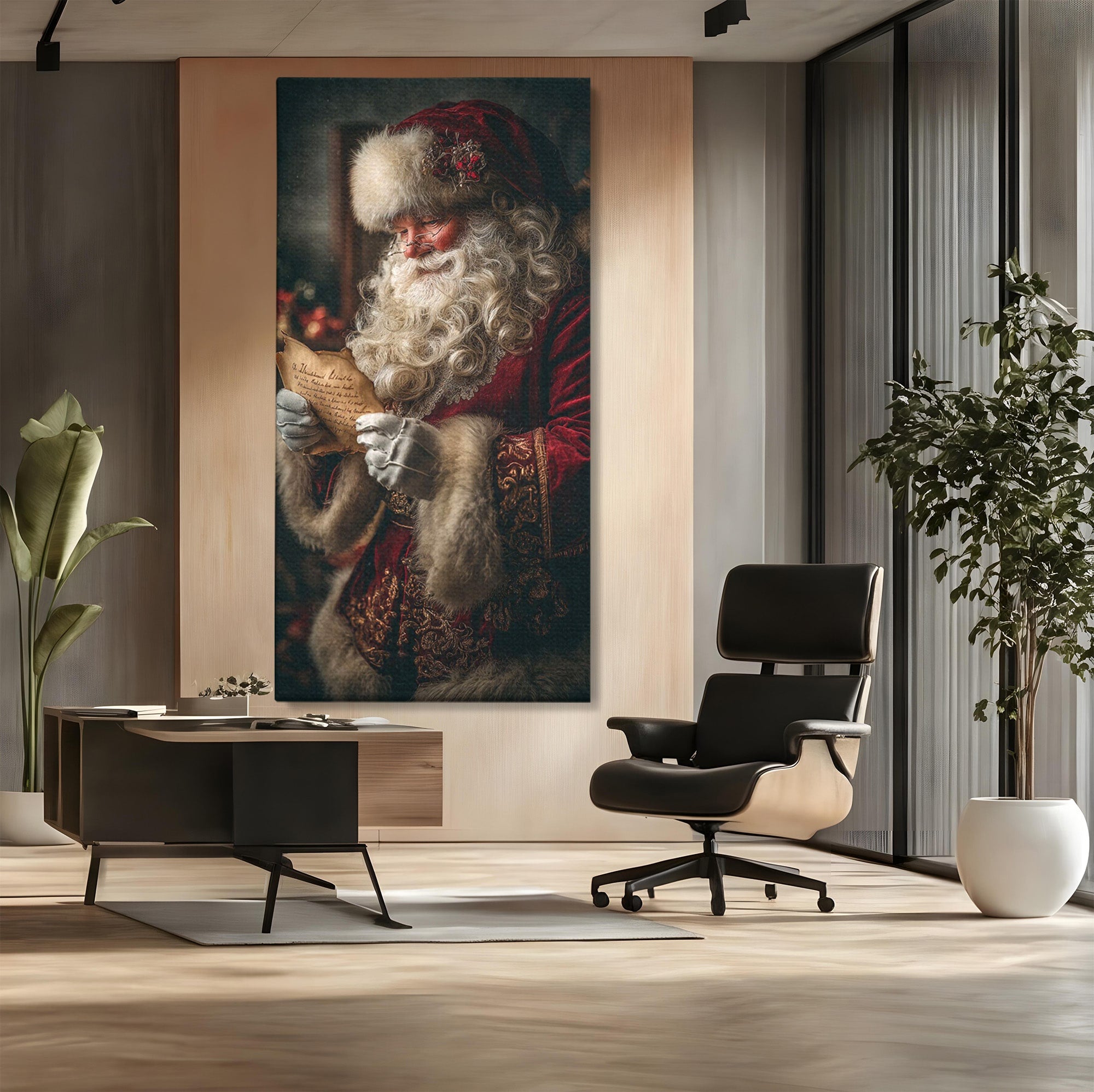Tablou Canvas Premium LuxCanva® PI1329, Mos Craciun Citind Scrisoarea, Barba, Surpriza, Sarbatori, Traditie, Culori Vibrante, Living, Dormitor, Camera Copii