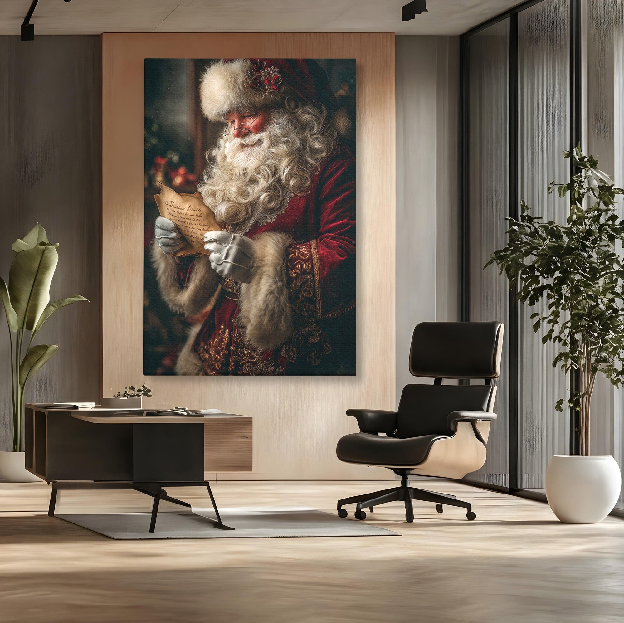 Tablou Canvas Premium LuxCanva® PI1329, Mos Craciun Citind Scrisoarea, Barba, Surpriza, Sarbatori, Traditie, Culori Vibrante, Living, Dormitor, Camera Copii