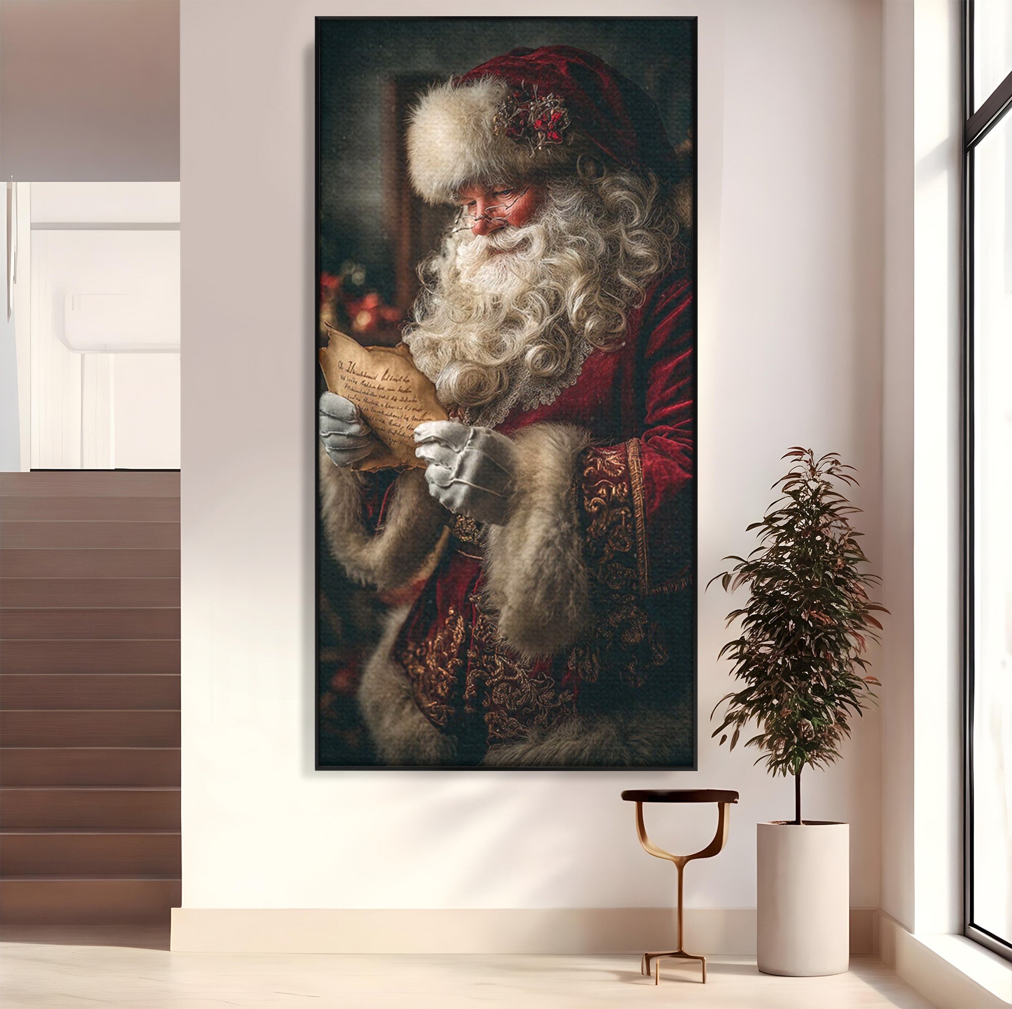 Tablou Canvas Premium LuxCanva® PI1329, Mos Craciun Citind Scrisoarea, Barba, Surpriza, Sarbatori, Traditie, Culori Vibrante, Living, Dormitor, Camera Copii