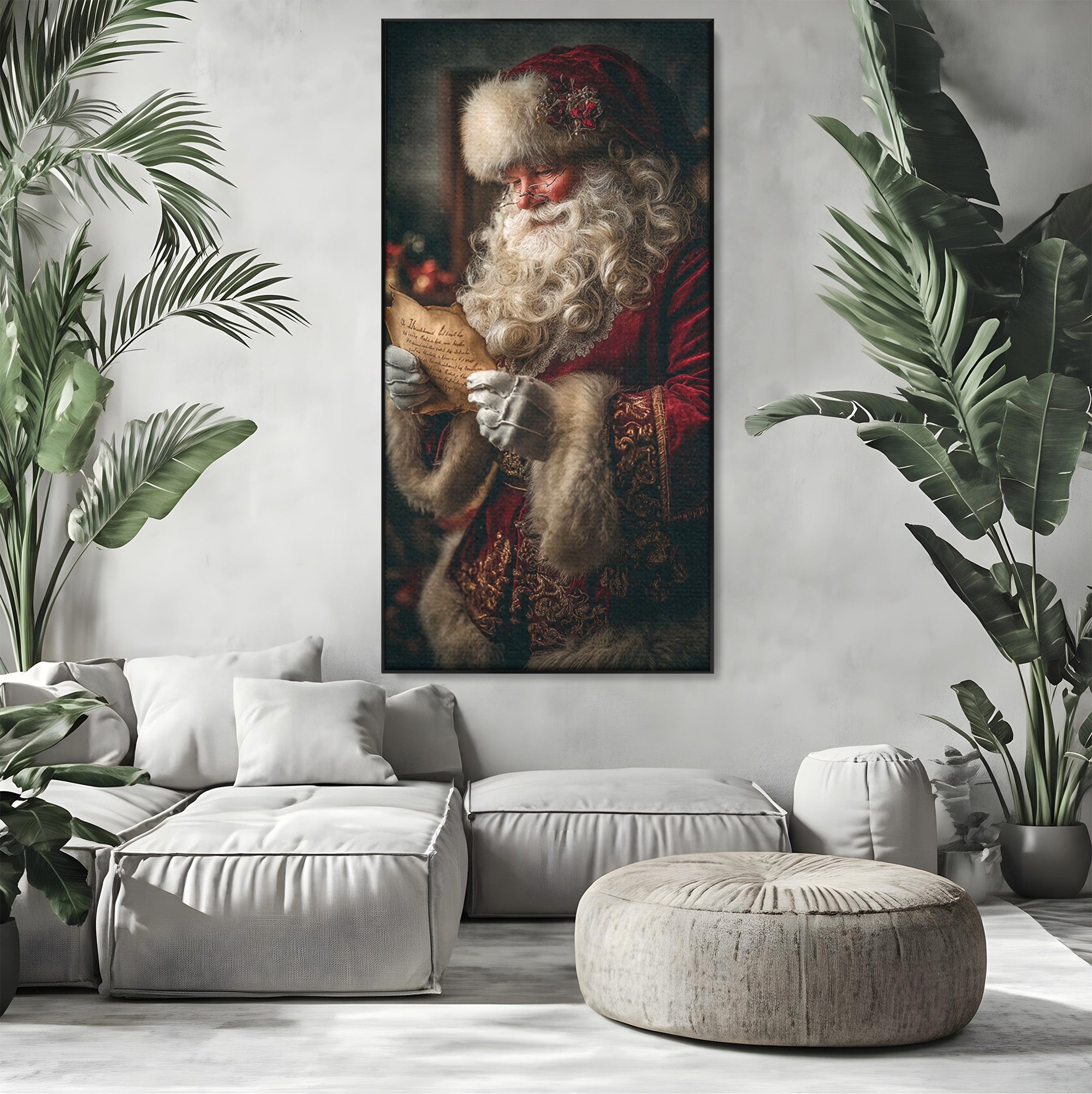 Tablou Canvas Premium LuxCanva® PI1329, Mos Craciun Citind Scrisoarea, Barba, Surpriza, Sarbatori, Traditie, Culori Vibrante, Living, Dormitor, Camera Copii