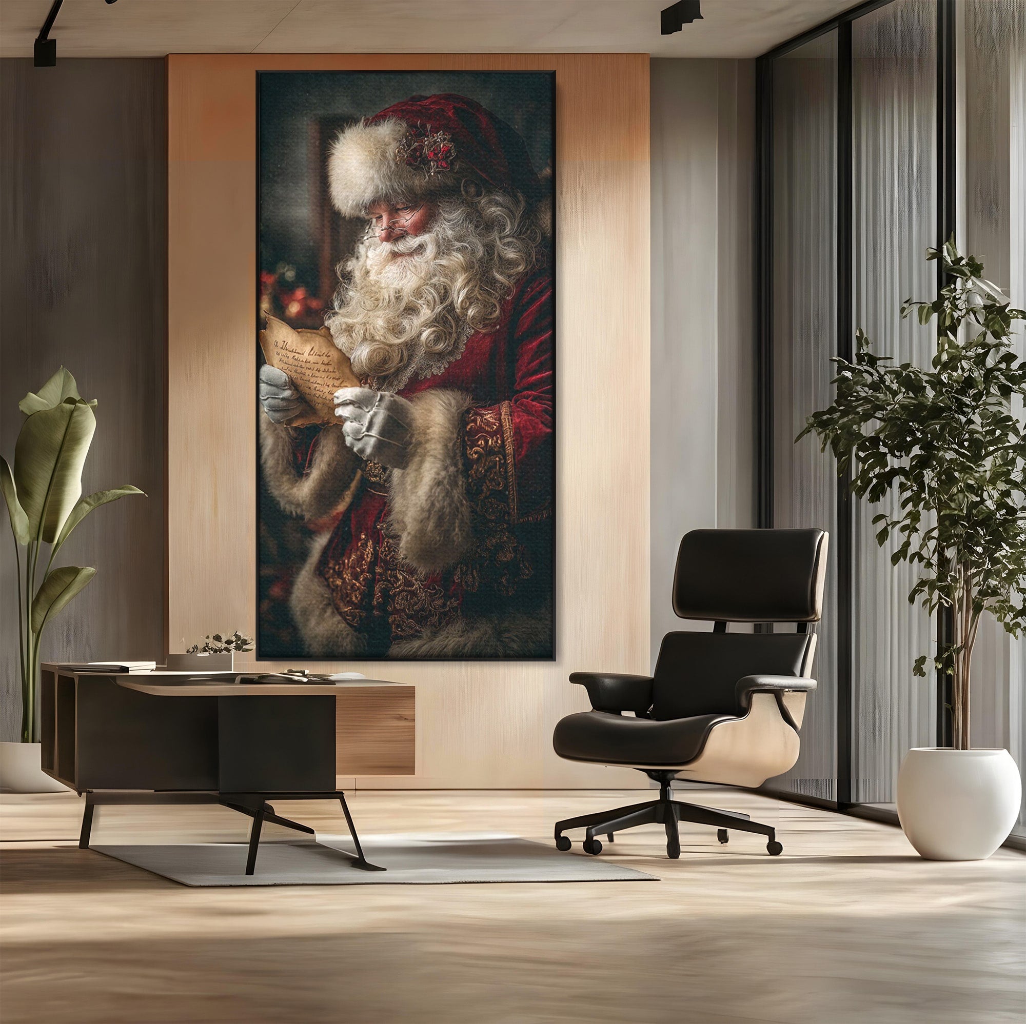 Tablou Canvas Premium LuxCanva® PI1329, Mos Craciun Citind Scrisoarea, Barba, Surpriza, Sarbatori, Traditie, Culori Vibrante, Living, Dormitor, Camera Copii