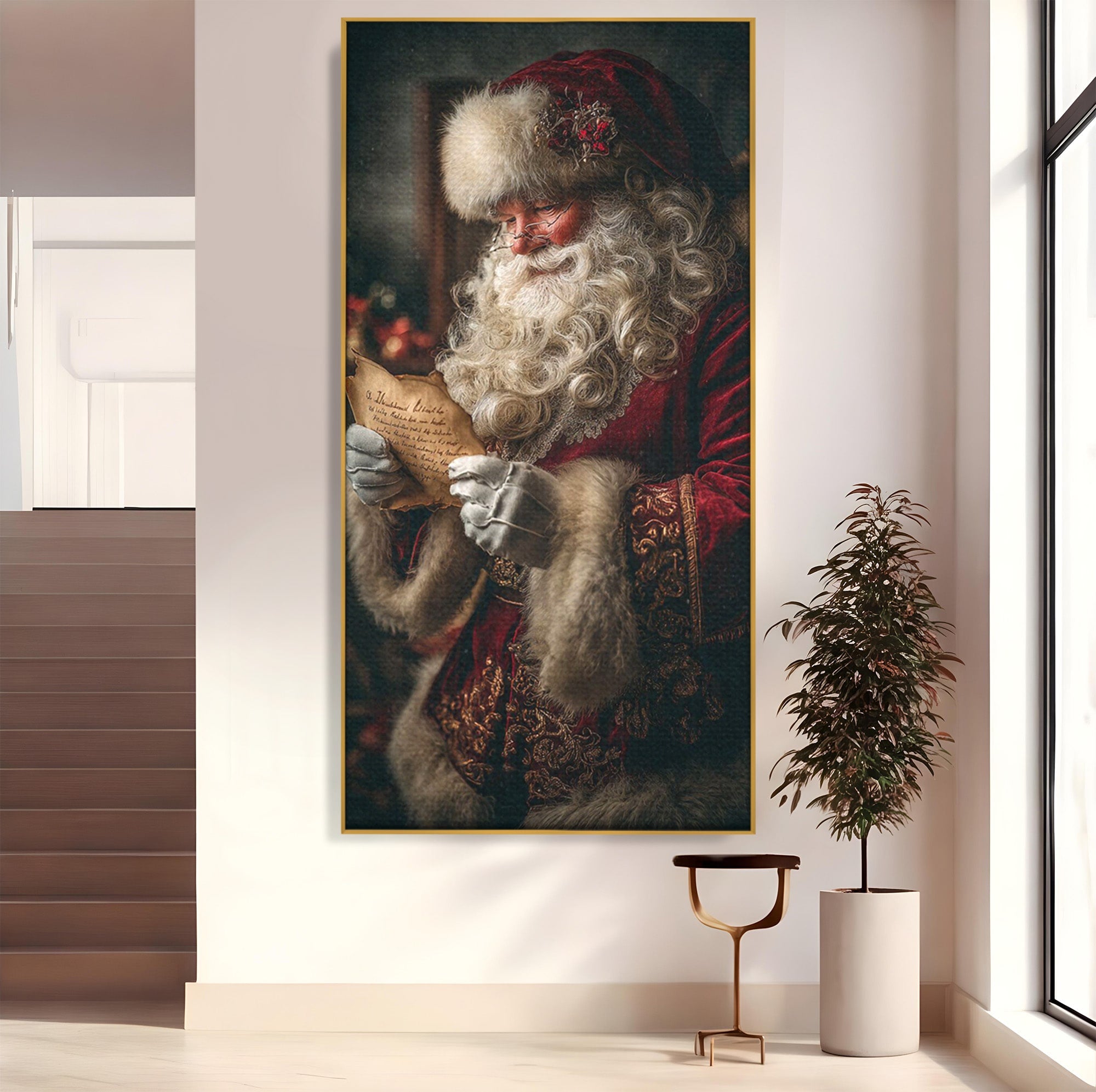 Tablou Canvas Premium LuxCanva® PI1329, Mos Craciun Citind Scrisoarea, Barba, Surpriza, Sarbatori, Traditie, Culori Vibrante, Living, Dormitor, Camera Copii