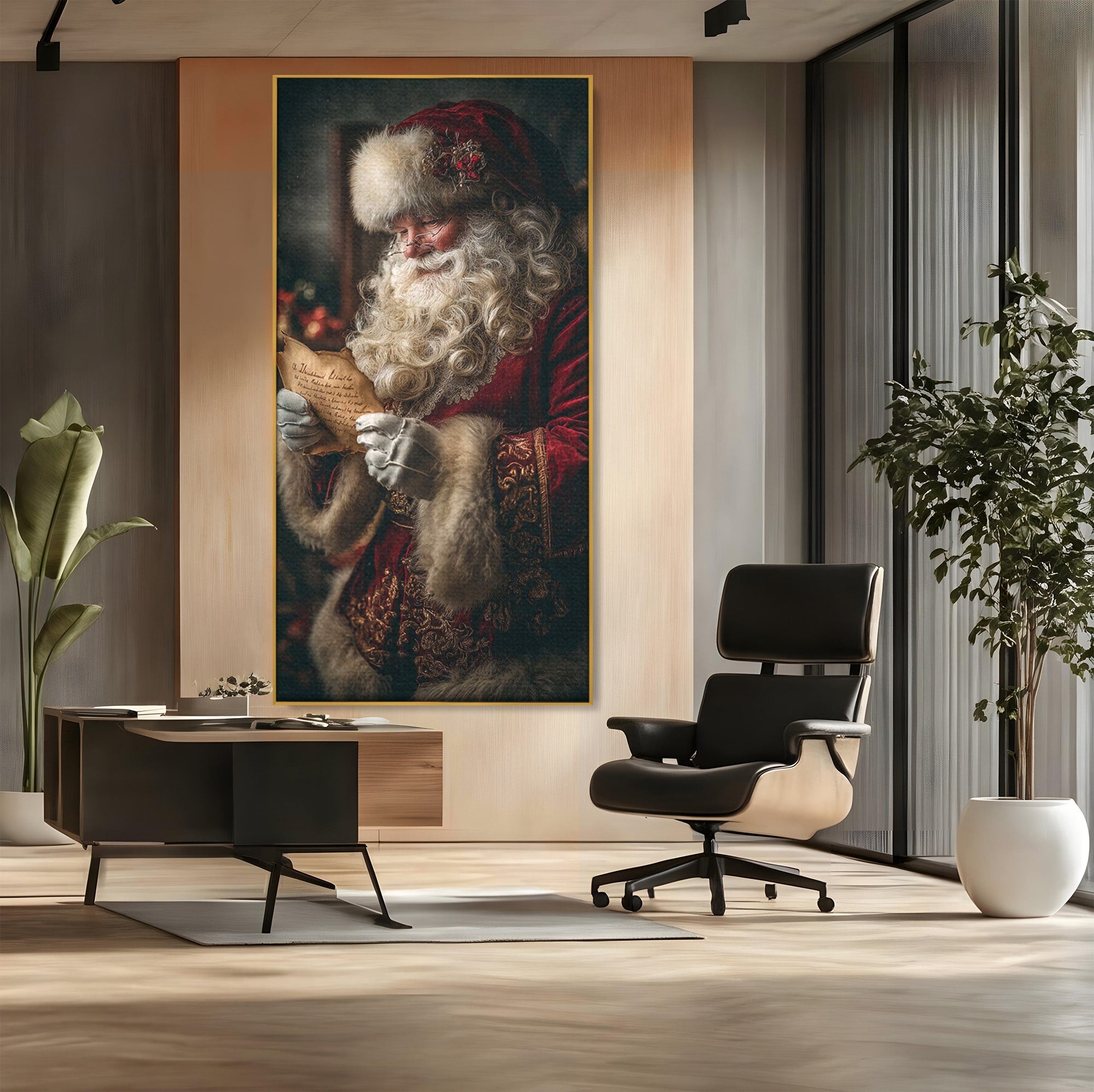 Tablou Canvas Premium LuxCanva® PI1329, Mos Craciun Citind Scrisoarea, Barba, Surpriza, Sarbatori, Traditie, Culori Vibrante, Living, Dormitor, Camera Copii