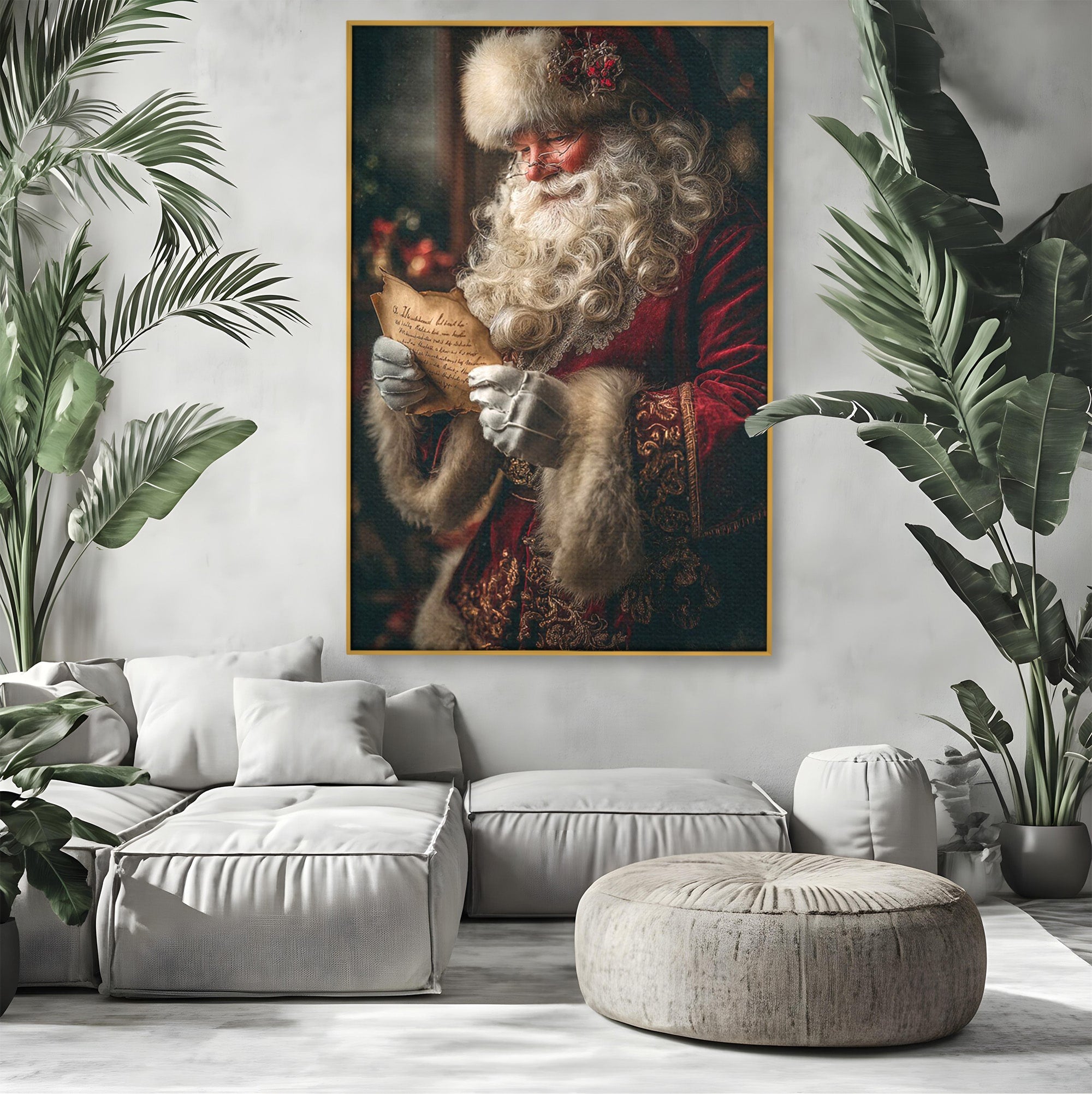 Tablou Canvas Premium LuxCanva® PI1329, Mos Craciun Citind Scrisoarea, Barba, Surpriza, Sarbatori, Traditie, Culori Vibrante, Living, Dormitor, Camera Copii