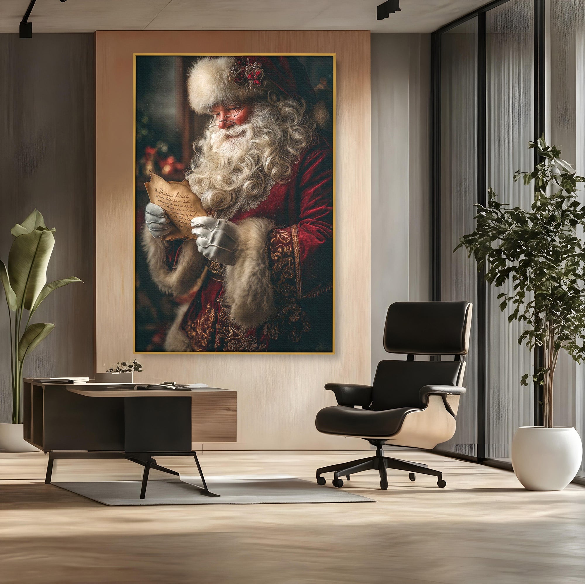 Tablou Canvas Premium LuxCanva® PI1329, Mos Craciun Citind Scrisoarea, Barba, Surpriza, Sarbatori, Traditie, Culori Vibrante, Living, Dormitor, Camera Copii